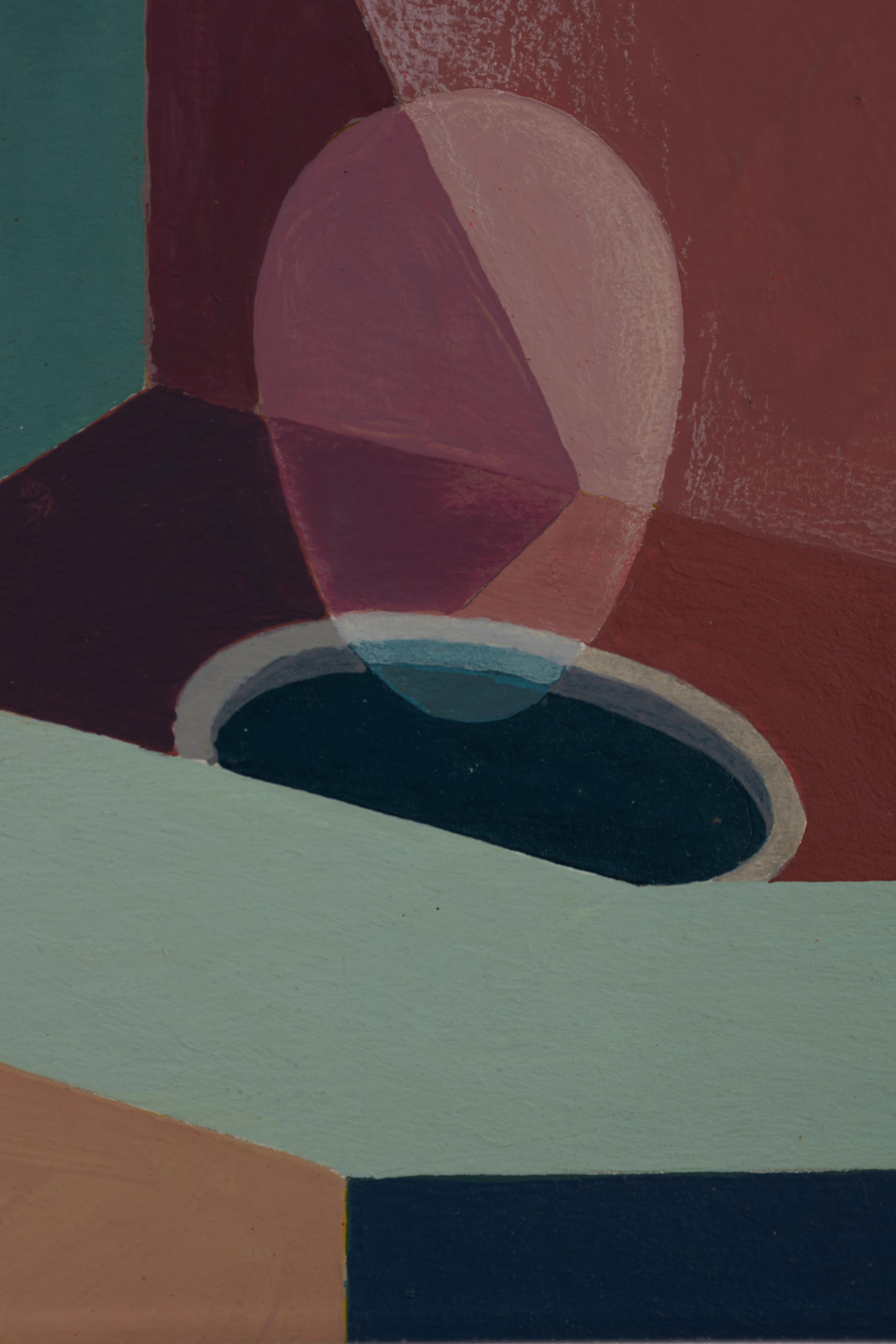 Transection mit architektonischen Formen, Geometrisches, figuratives, abstraktes Acryl  (Braun), Abstract Painting, von Clarence Holbrook Carter