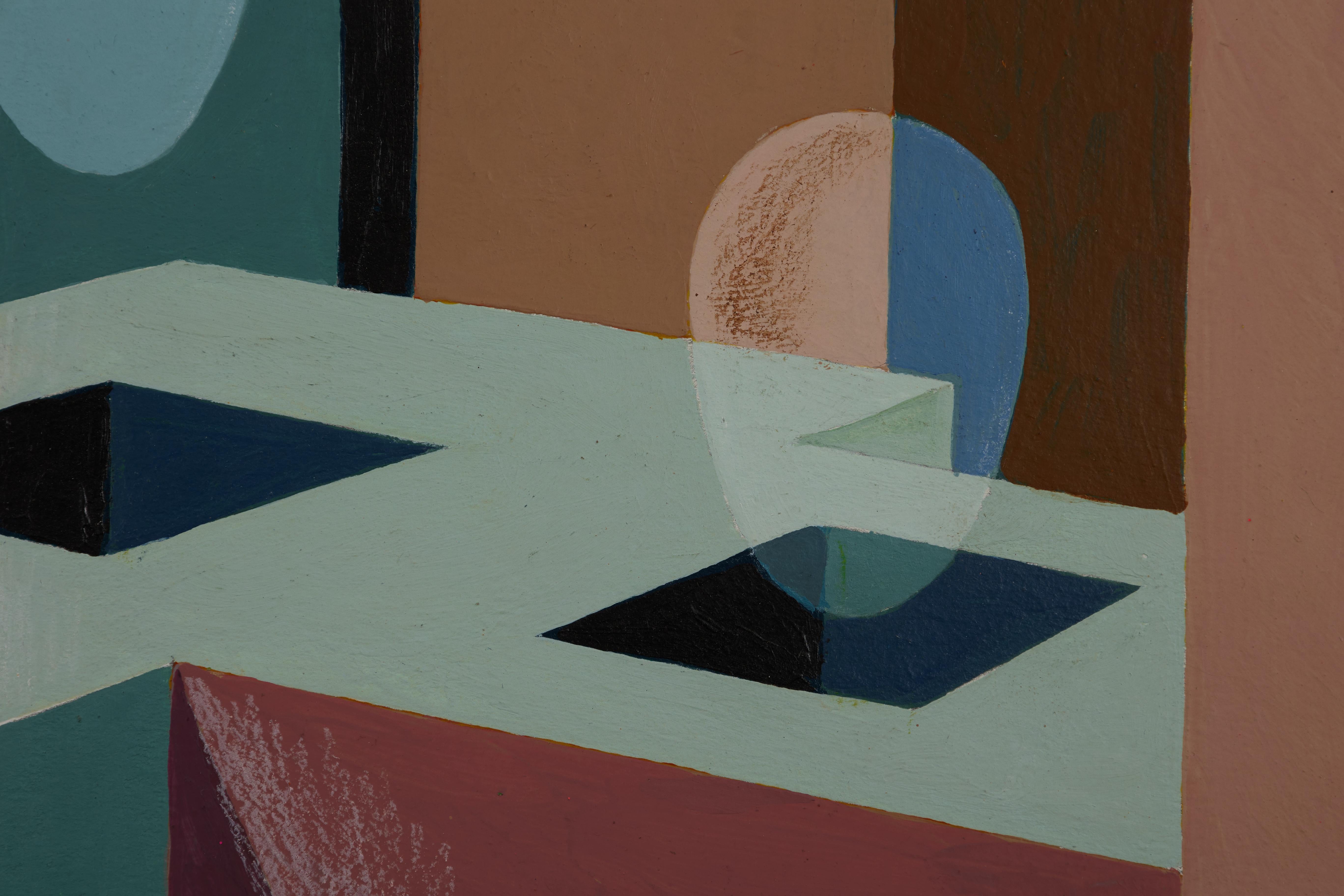 Clarence Holbrook Carter (Amerikaner, 1904-2000)
Überschneidung mit architektonischen Formen, ca. 1980er Jahre
Acryl und Graphit auf Karton
12 x 20 Zoll

Ein surrealistisches figural-abstraktes Gemälde aus der Mitte des Jahrhunderts. 

Clarence