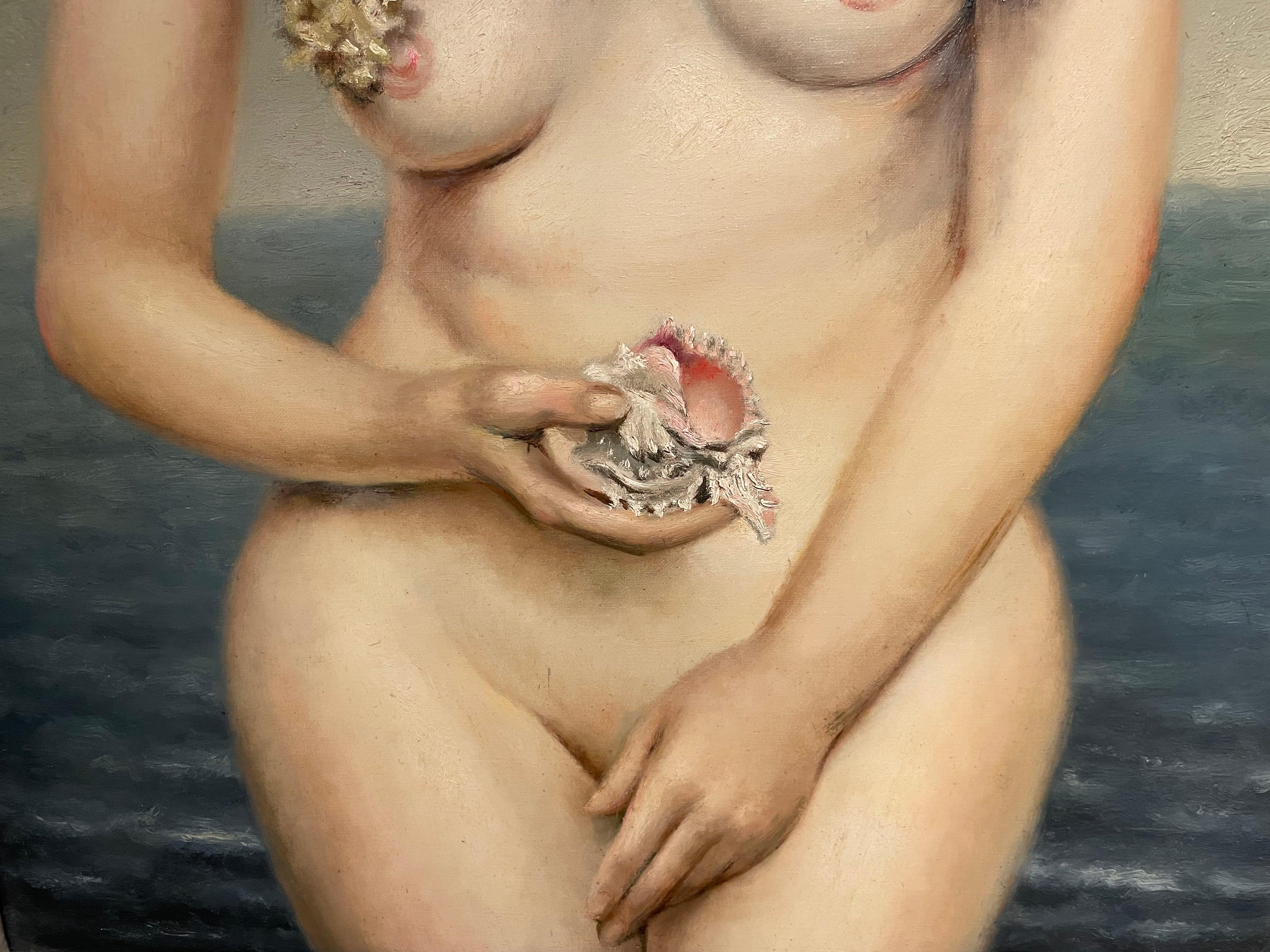 Venus, gran cuadro del siglo XX de mujer desnuda con guirnalda en venta 7