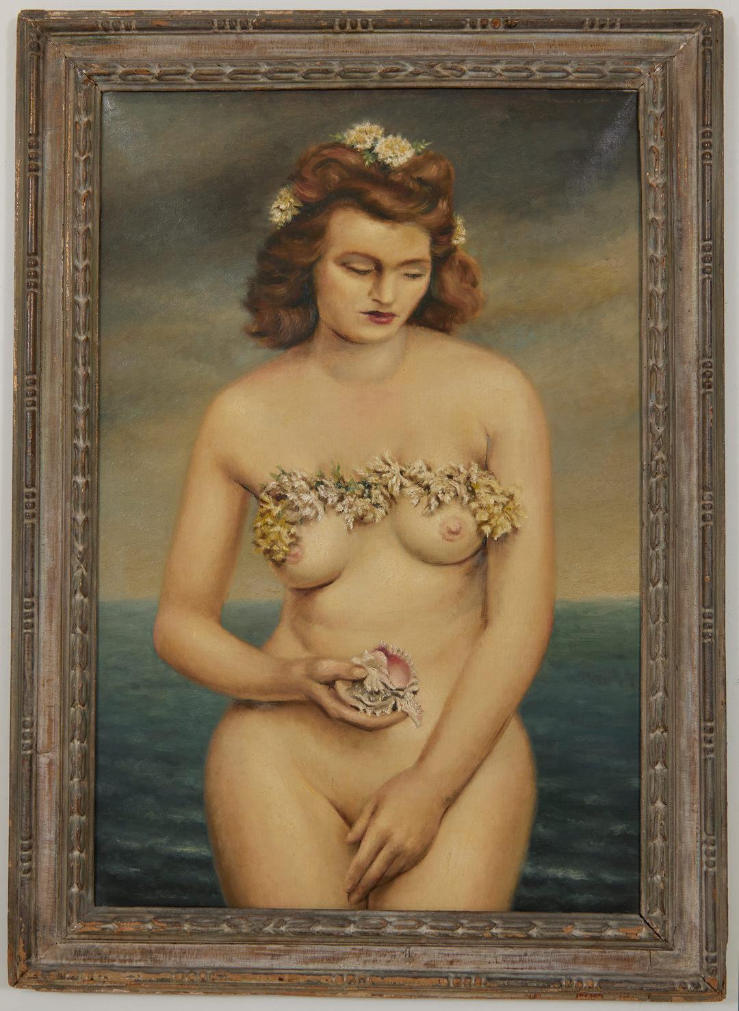Venus, Large 20th Century Painting of Nude Woman w/ Garland - Brown Figurative Painting by Clarence Holbrook Carter