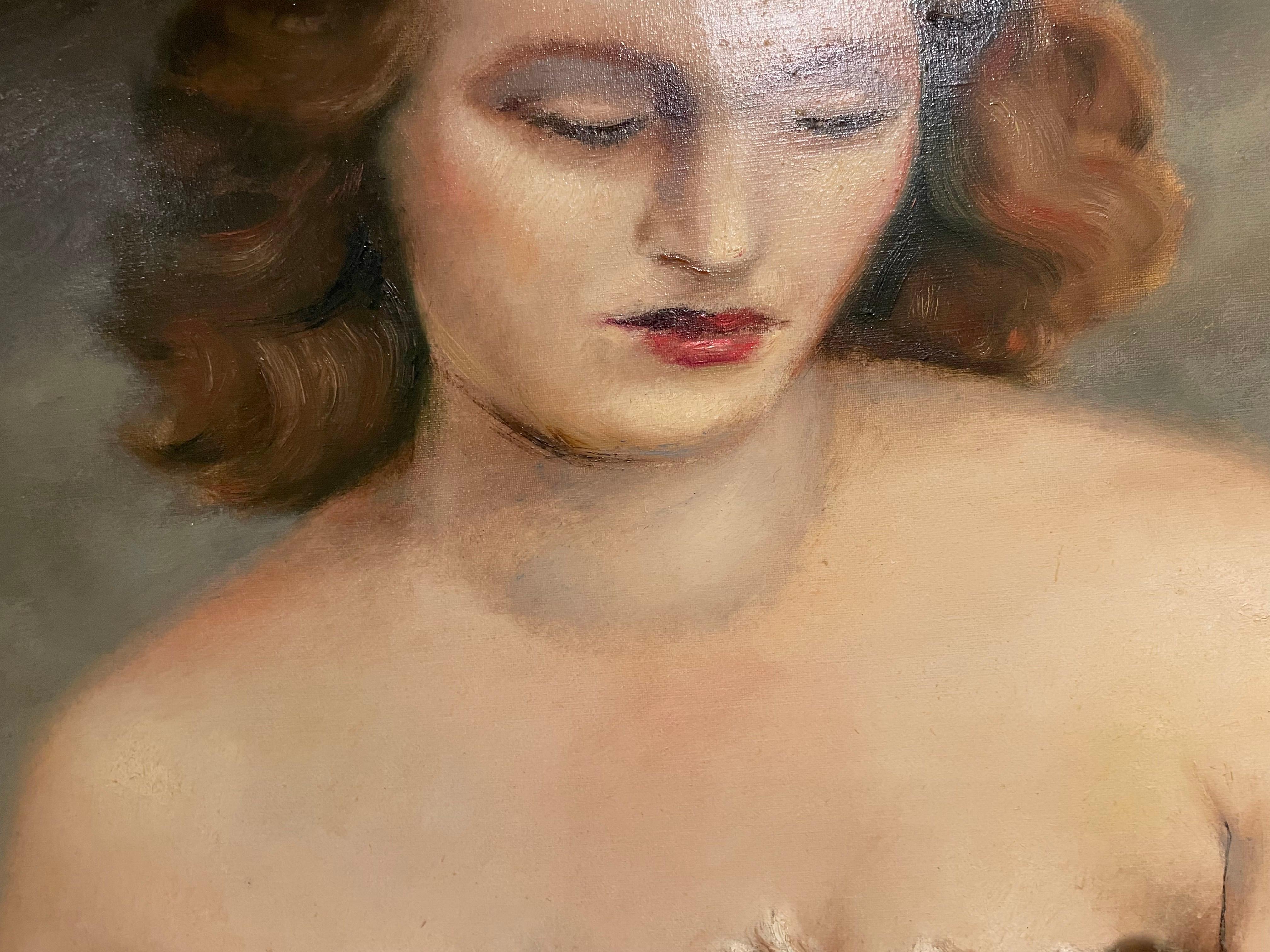 Venus, gran cuadro del siglo XX de mujer desnuda con guirnalda en venta 3