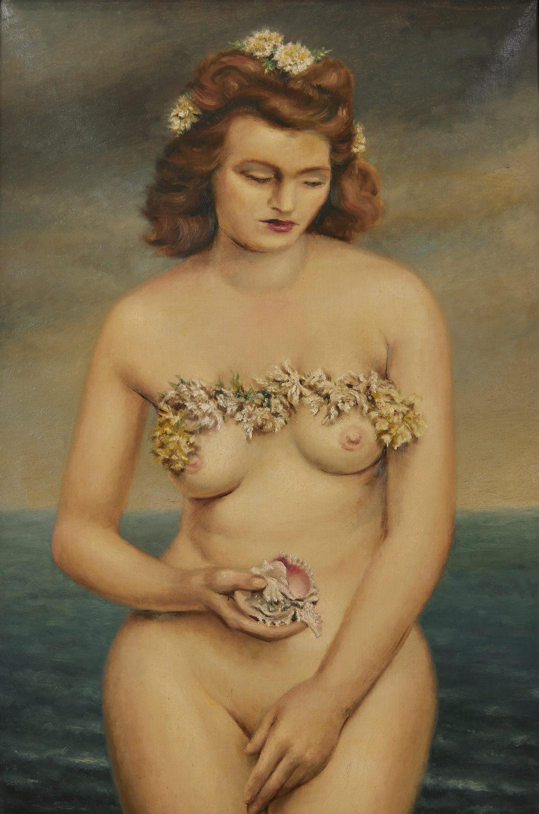 Clarence Holbrook Carter Figurative Painting - Venus, Large 20th Century Painting of Nude Woman w/ Garland