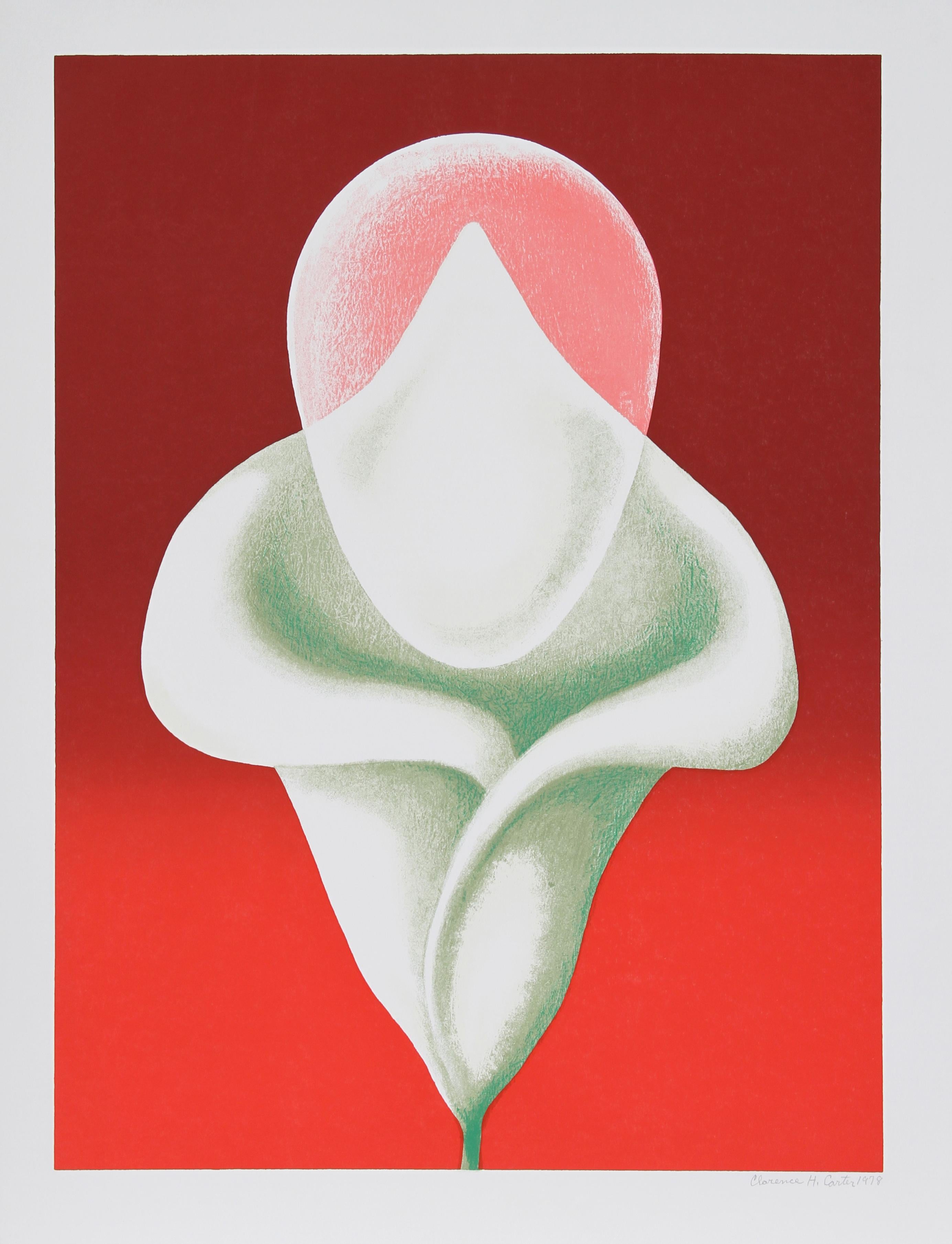 Künstler: Clarence Holbrook Carter, Amerikaner (1904 - 2000)
Titel: Abstrakte Tulpe
Jahr: 1979
Medium:	Serigraphie, signiert und nummeriert mit Bleistift
Auflage: 200
Papierformat: 35 x 26 Zoll (88,9 x 66,04 cm)
