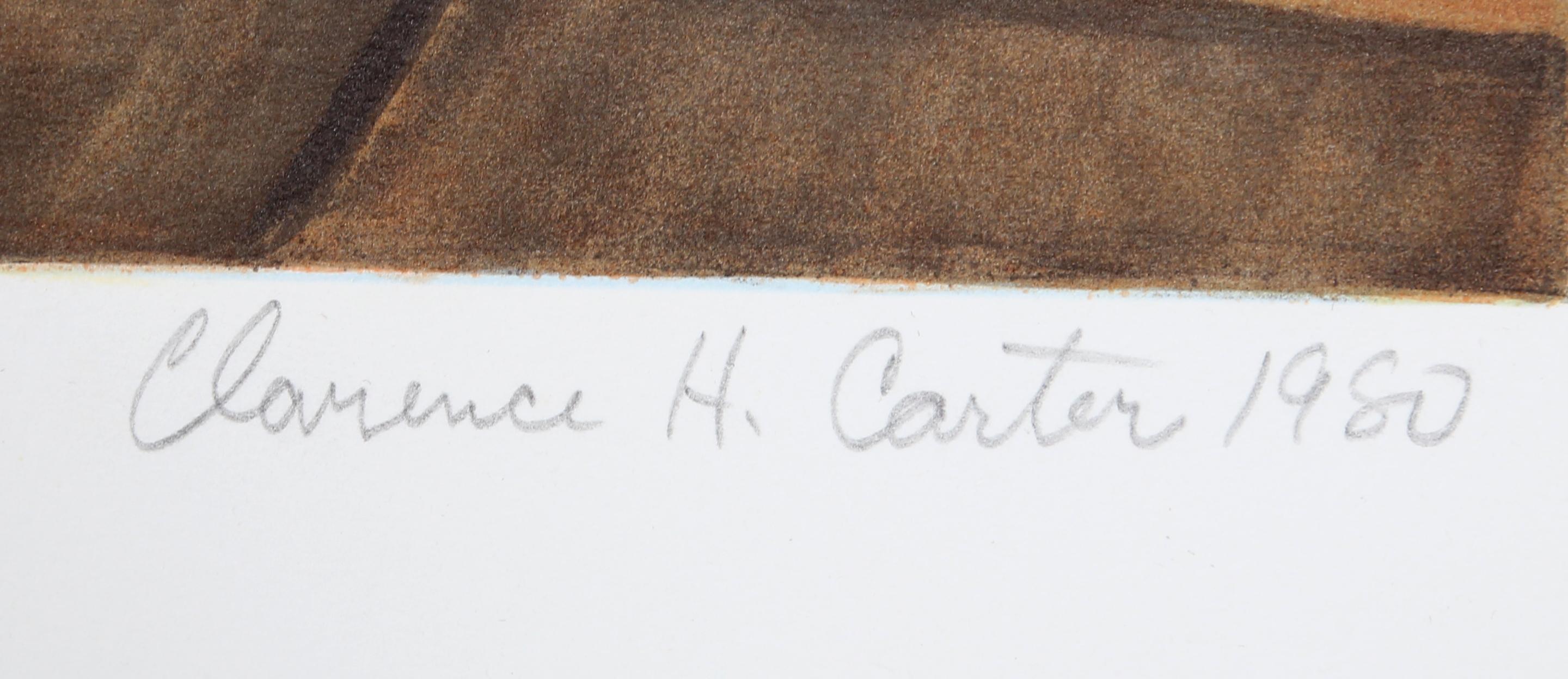 Fabbrica di bauxite, Suriname, litografia firmata da Clarence Carter - Print di Clarence Holbrook Carter