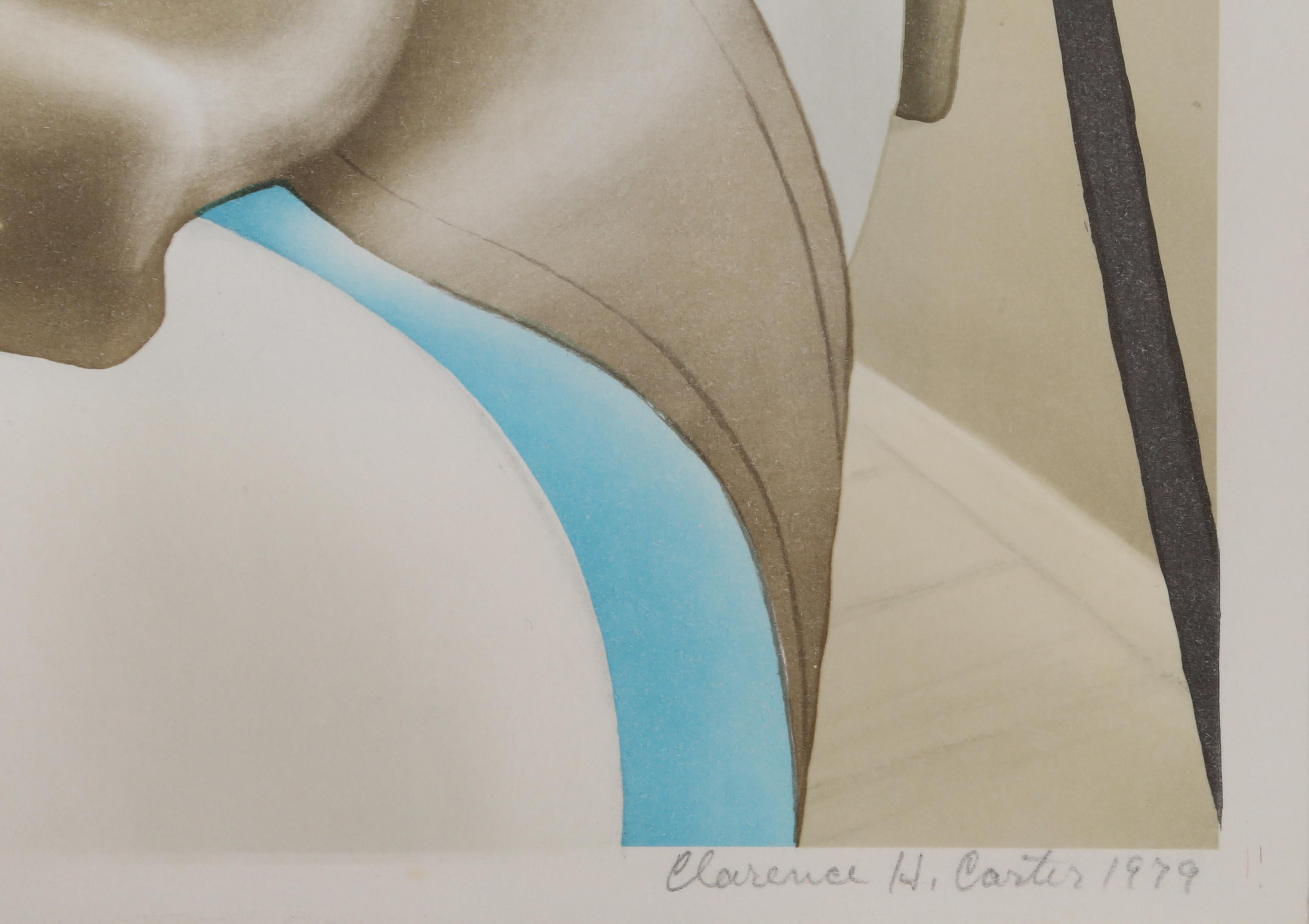 Carousel by the Sea, Signed Lithograph by Clarence Carter - Gray Figurative Print by Clarence Holbrook Carter