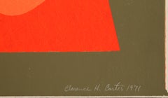 Faces in Grid (Red), Abstract Surrealist Screenprint by Clarence Holbrook Carter