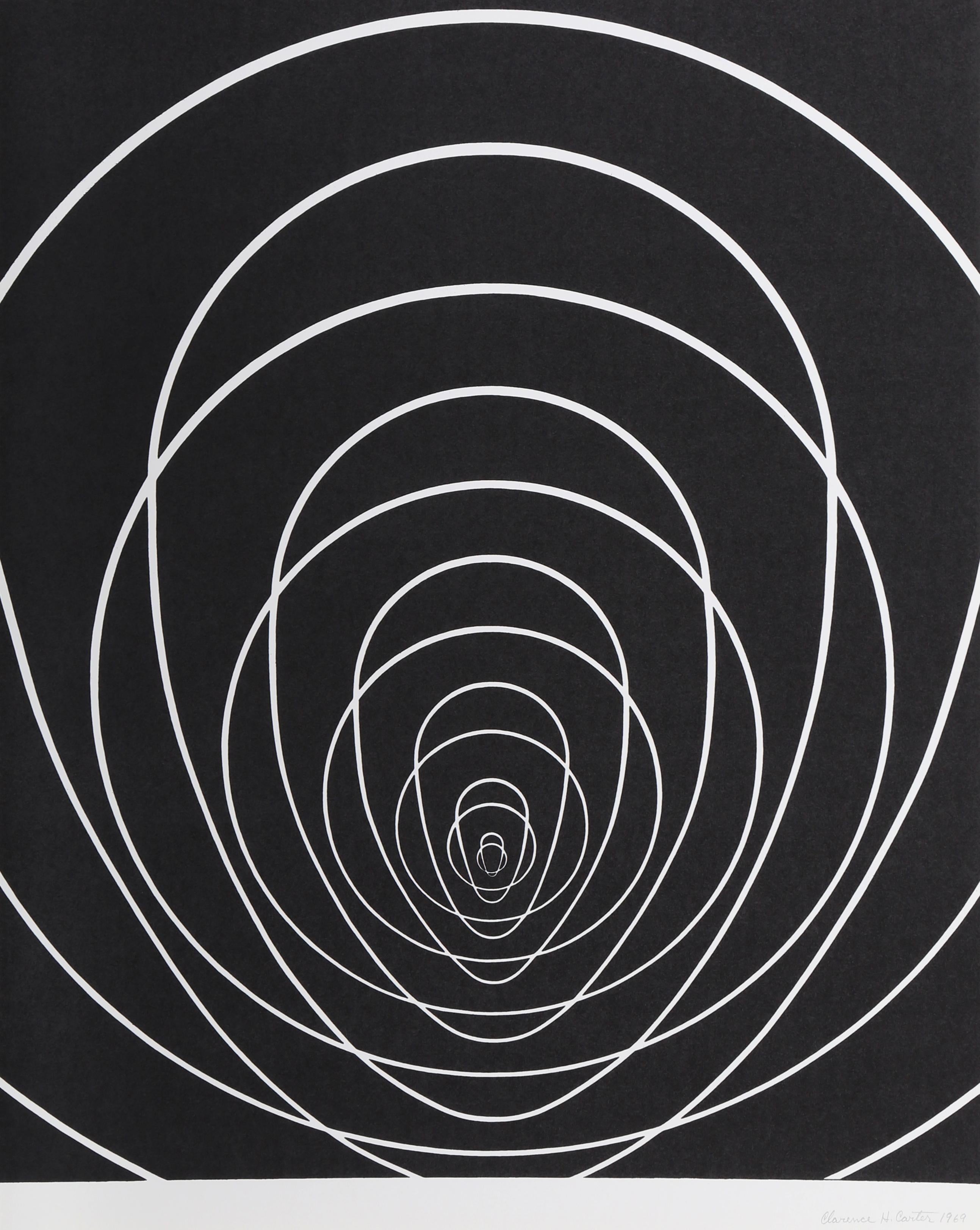 Artist: Clarence Holbrook Carter, American (1904 - 2000)
Title: Concentric Space (White)
Year: 1969
Medium: Serigraph, signed and numbered in pencil
Edition: 50
Size: 29 x 22 inches
