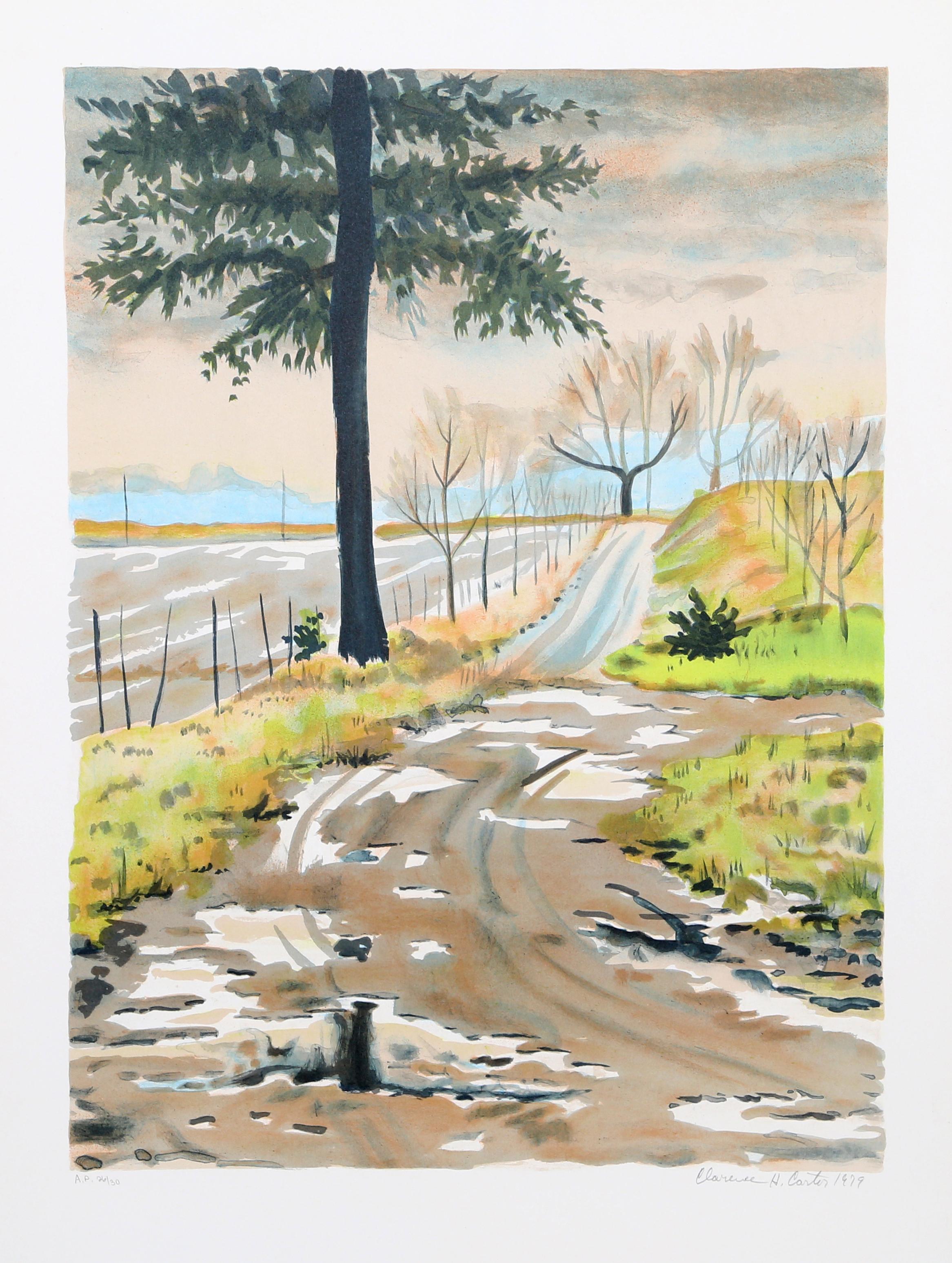 Landscape Print de Clarence Holbrook Carter - Carretera rural, litografía firmada por Clarence Carter