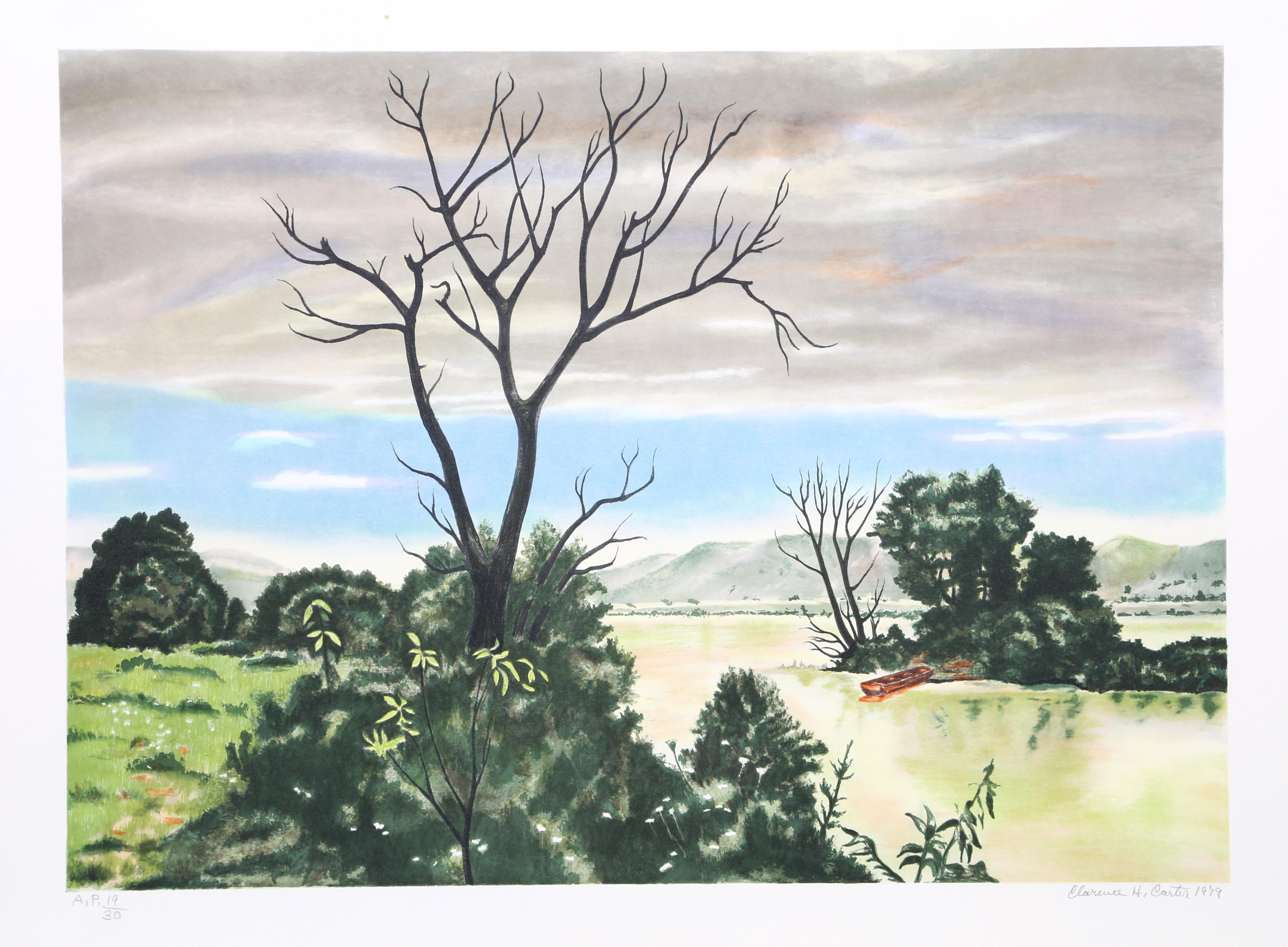 Landscape Print de Clarence Holbrook Carter - Paisaje de principios de primavera, litografía firmada por Clarence Carter
