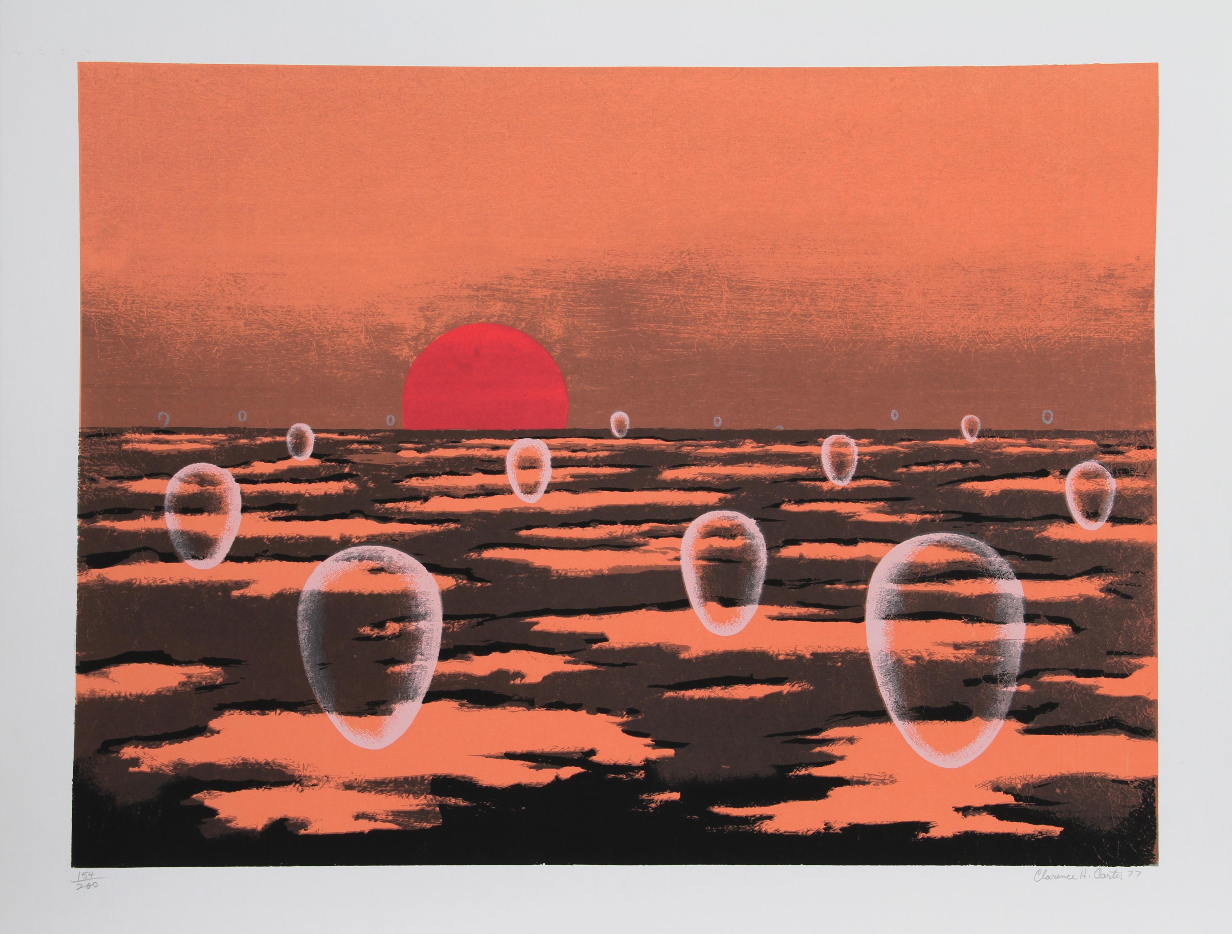 Clarence Holbrook Carter Landscape Print - Eschatos #28, Surreal Landscape Serigraph by Clarence Carter