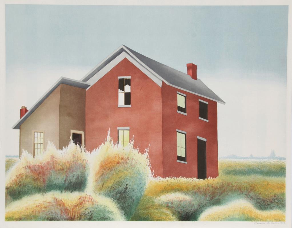 Artiste : Clarence Holbrook Carter, américain (1904 - 2000)
Titre : Homestead 
Année : 1979
Médium : Lithographie, signée et numérotée au crayon
Edition : 200, AP 30
Taille : 58,42 cm x 73,66 cm (23 in. x 29 in.)