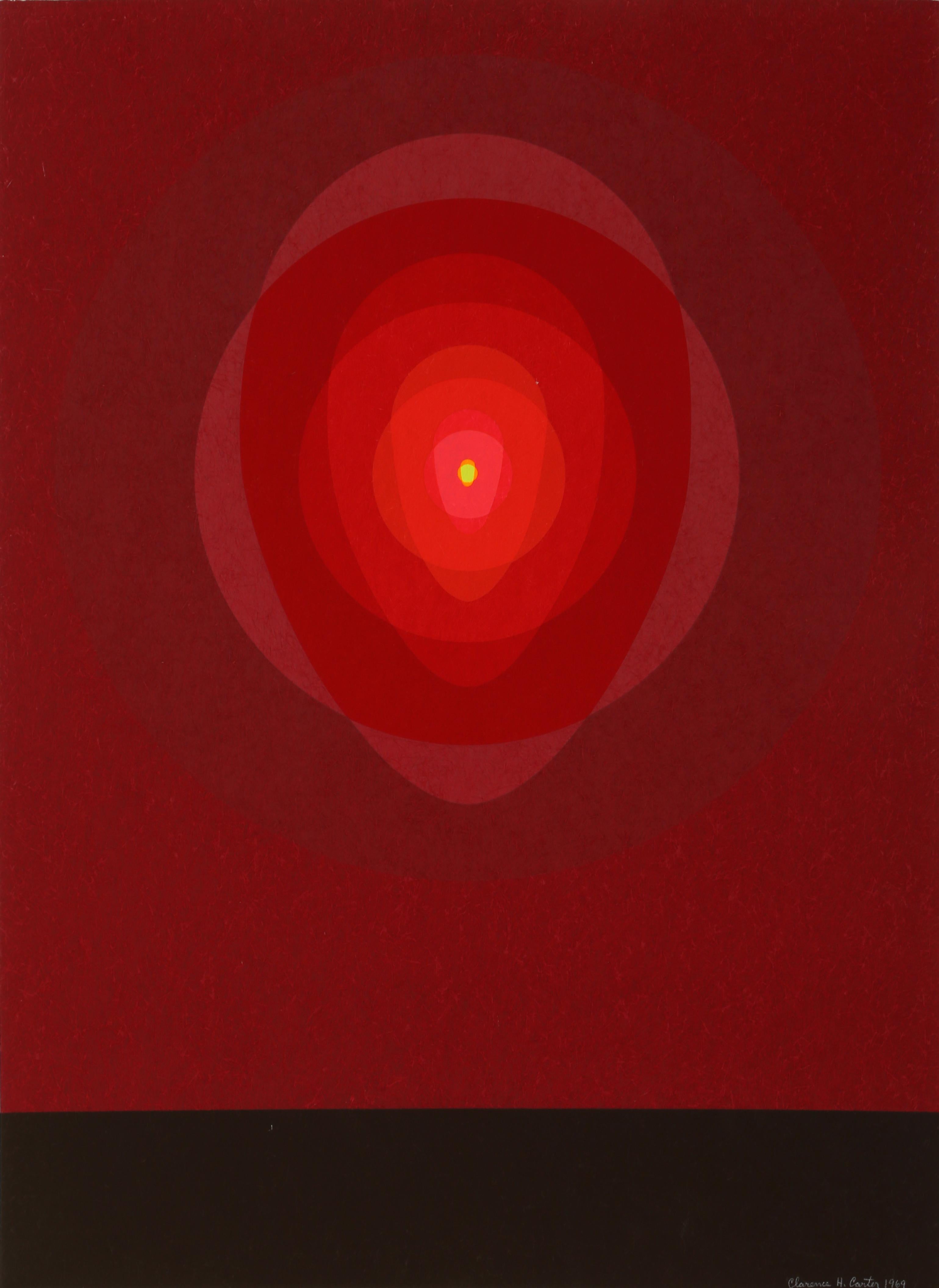 Red Mandala, OP Art Geometric Abstract Screenprint by Clarence Holbrook Carter