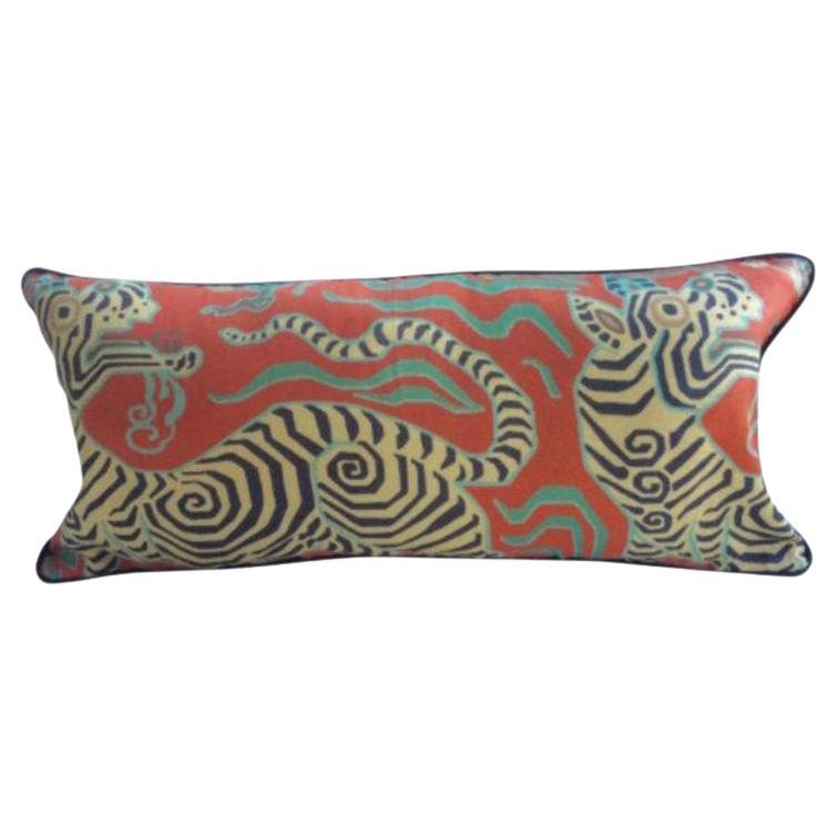 Cuscino Clarence House in lino con drago del Tibet