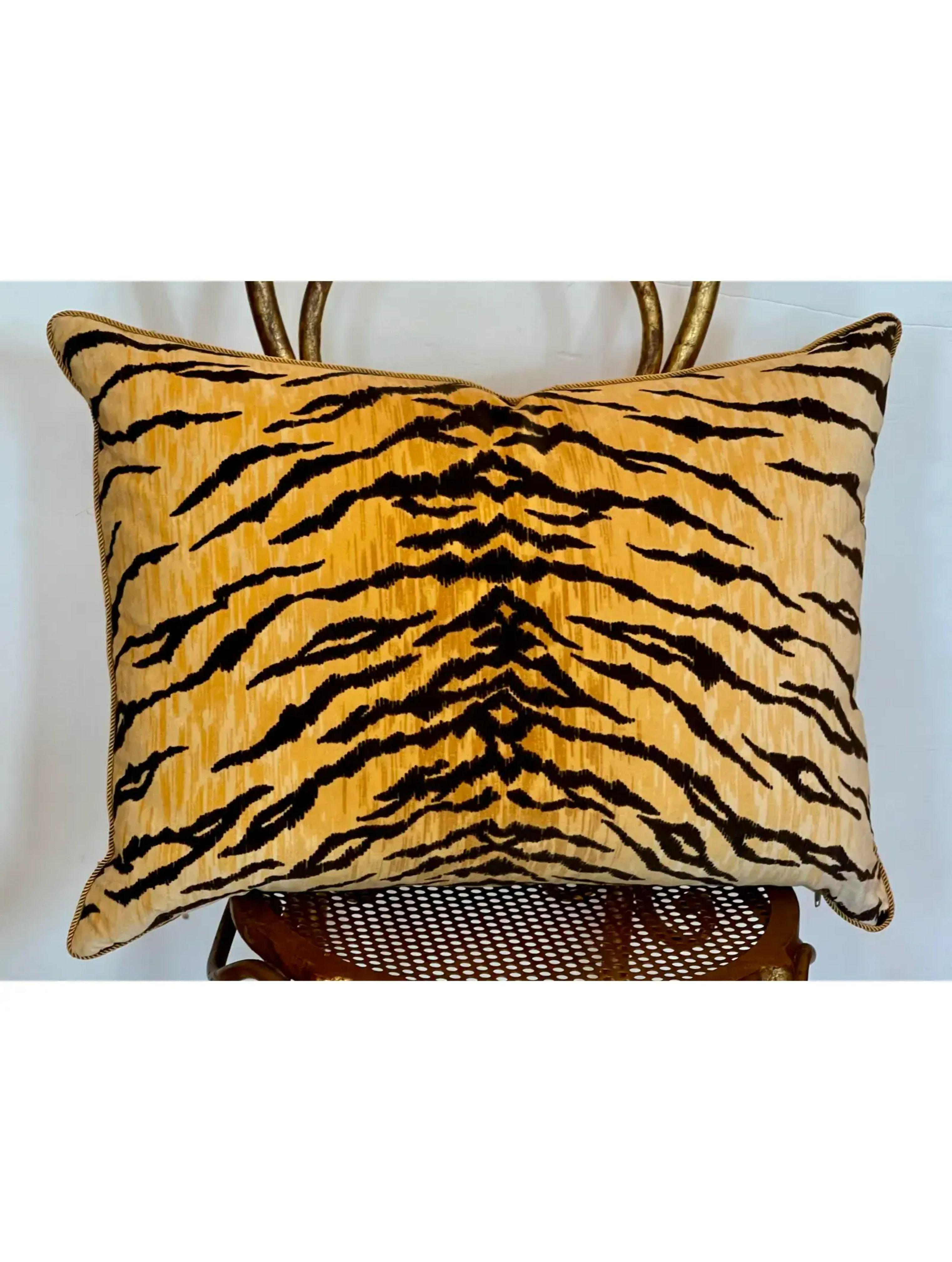 Clarence House Tiger Velvet Silk Down Feather Pillow, 2010s In Good Condition In LOS ANGELES, CA