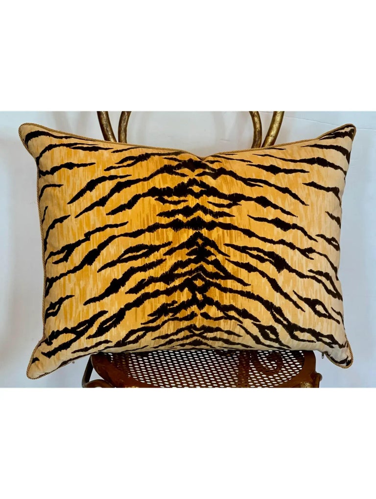 Clarence House Tiger Velvet Silk Down Feather Pillow, 2010s For Sale at