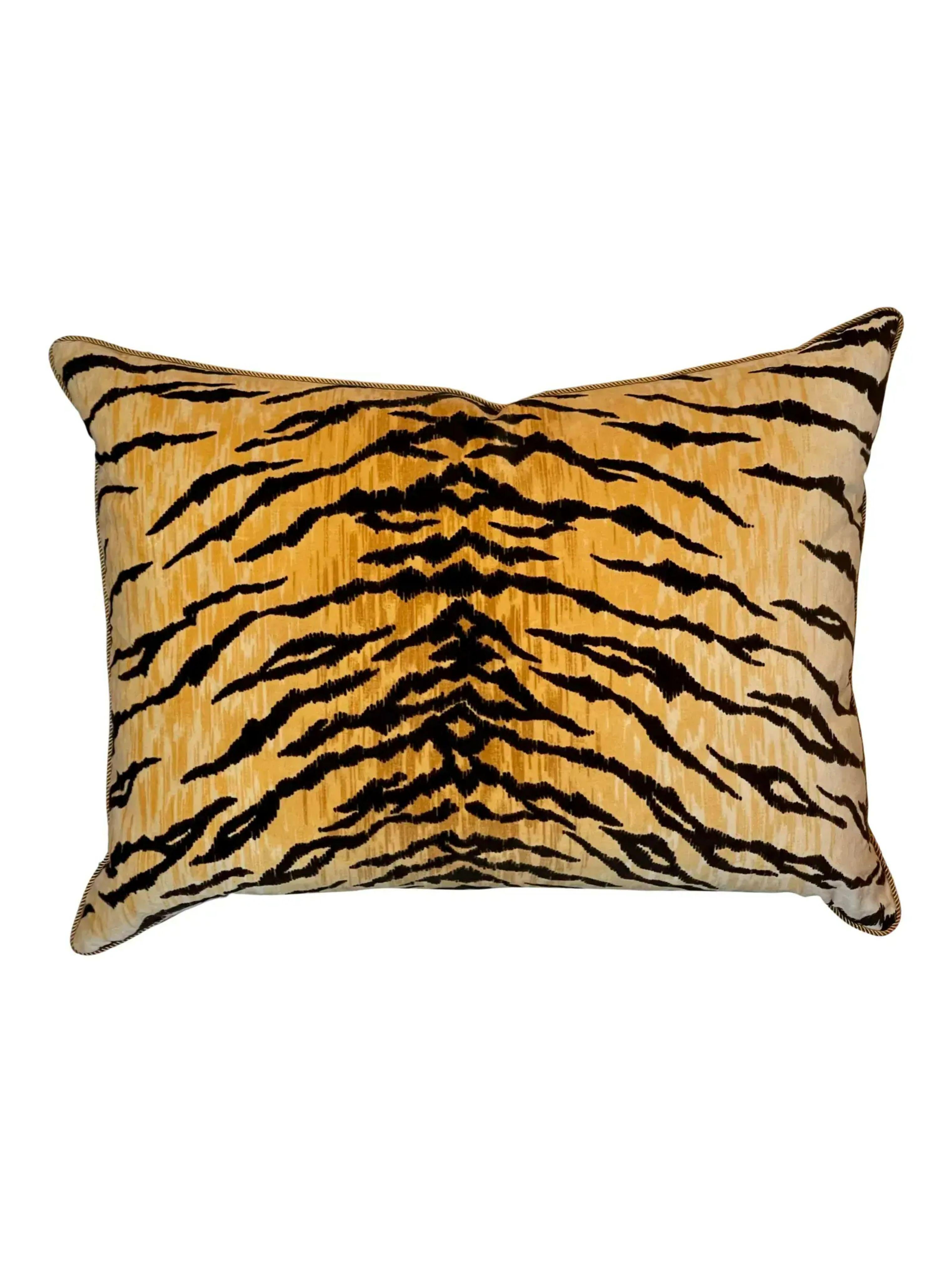 Clarence House Tiger Velvet Silk Down Feather Pillow, 2010s 1