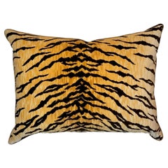 Used Clarence House Tiger Velvet Silk Down Feather Pillow, 2010s