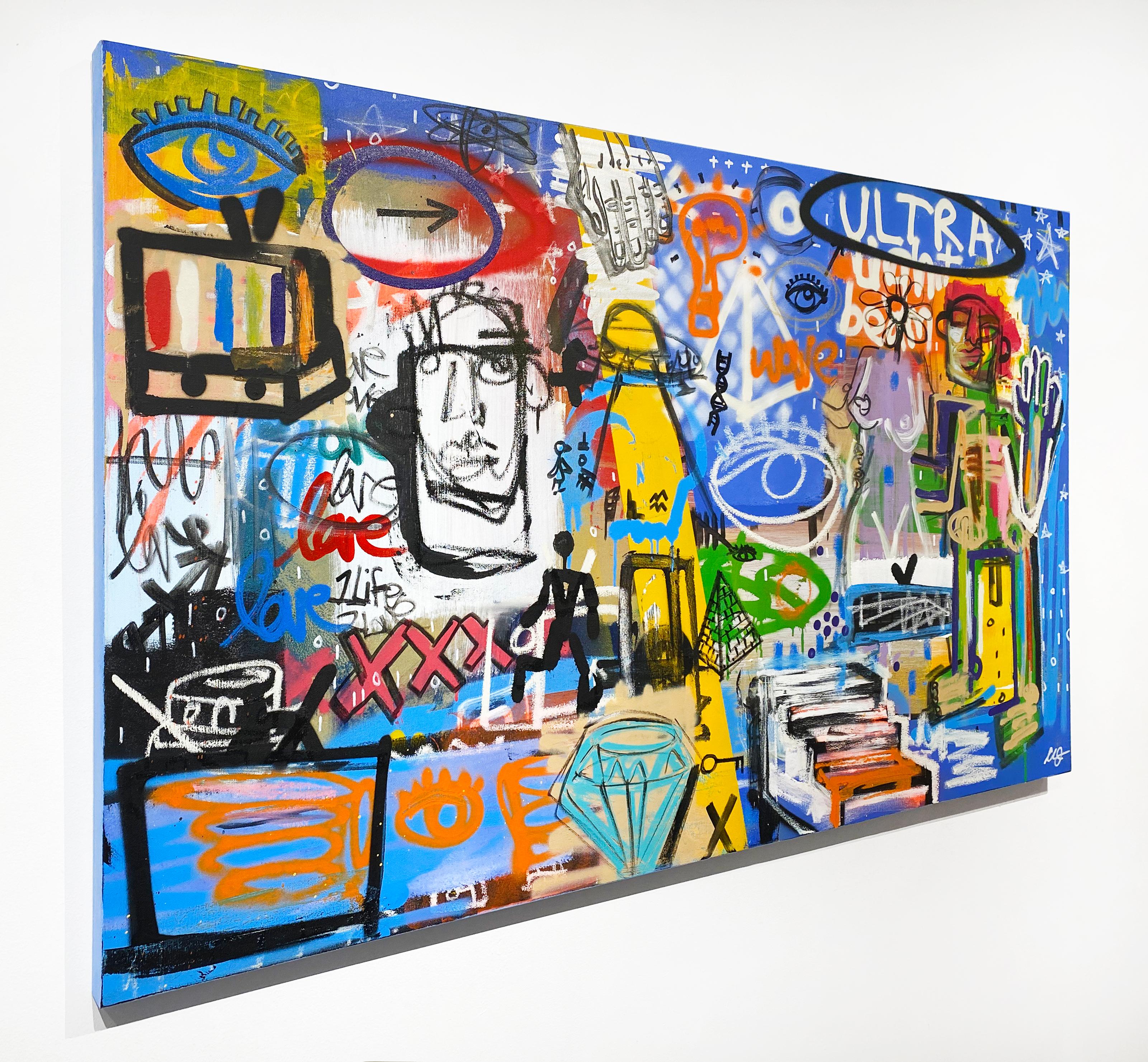 Artist:  James, Clarence
Title:  A Sign of the Times...
Date:  2024
Medium:  Acrylic, Aerosol, Oil Stick on Canvas
Unframed Dimensions:  36