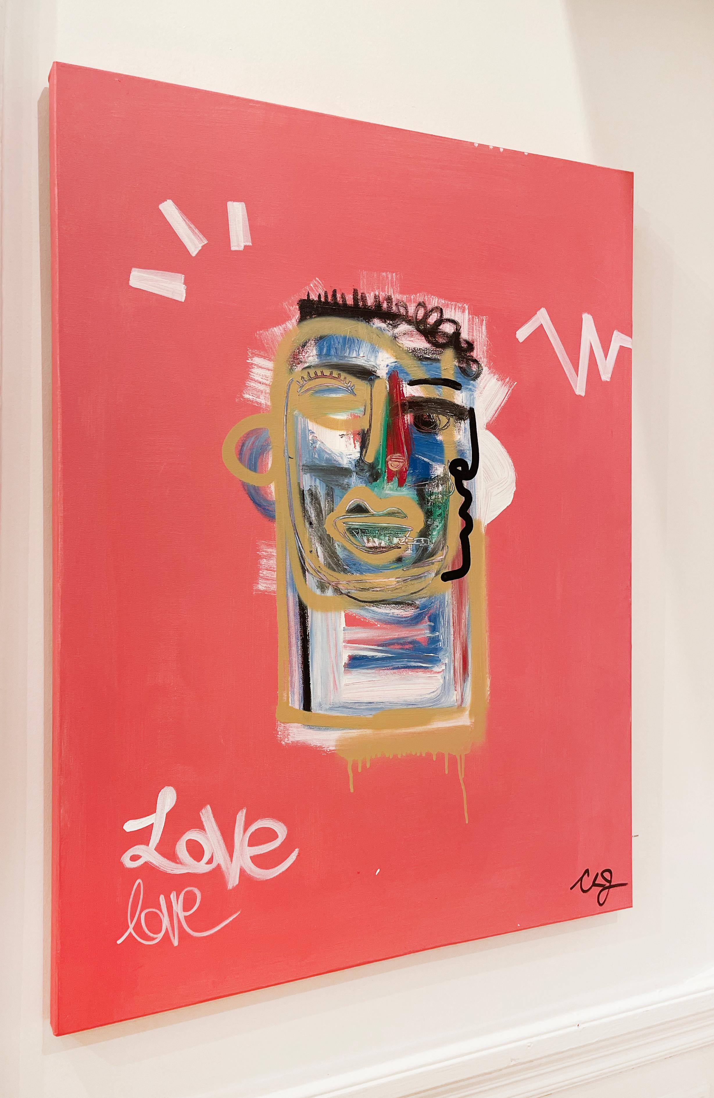 Artist:  James, Clarence
Title:  Of Love
Date:  2023
Medium:  Acrylic, Aerosol, Oil Stick on Canvas
Unframed Dimensions:  40