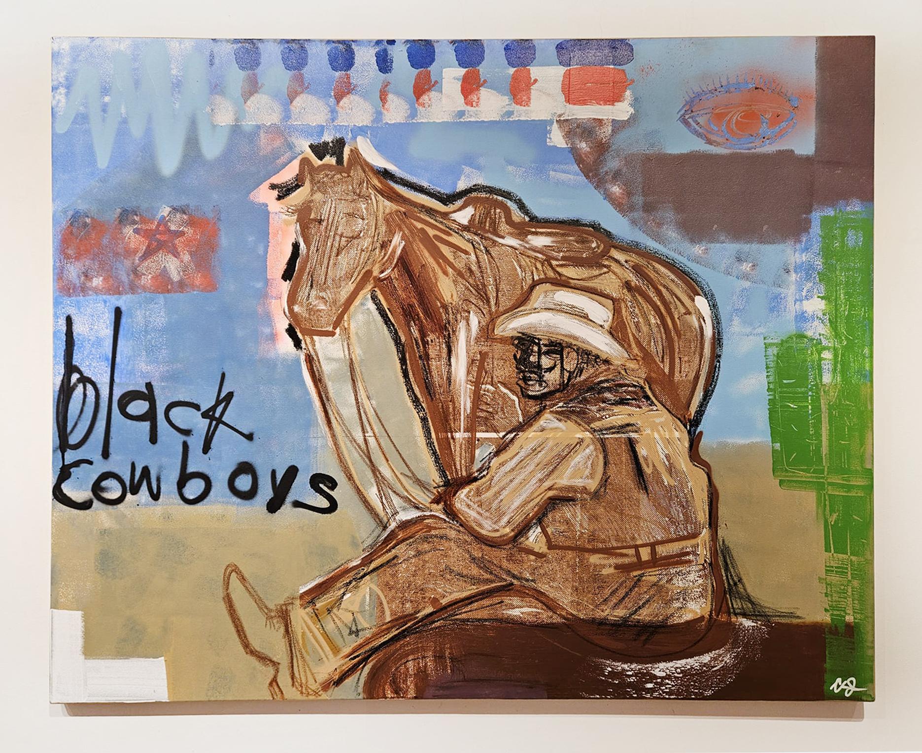 Cowboy neri senza titolo - Painting Contemporaneo di Clarence James