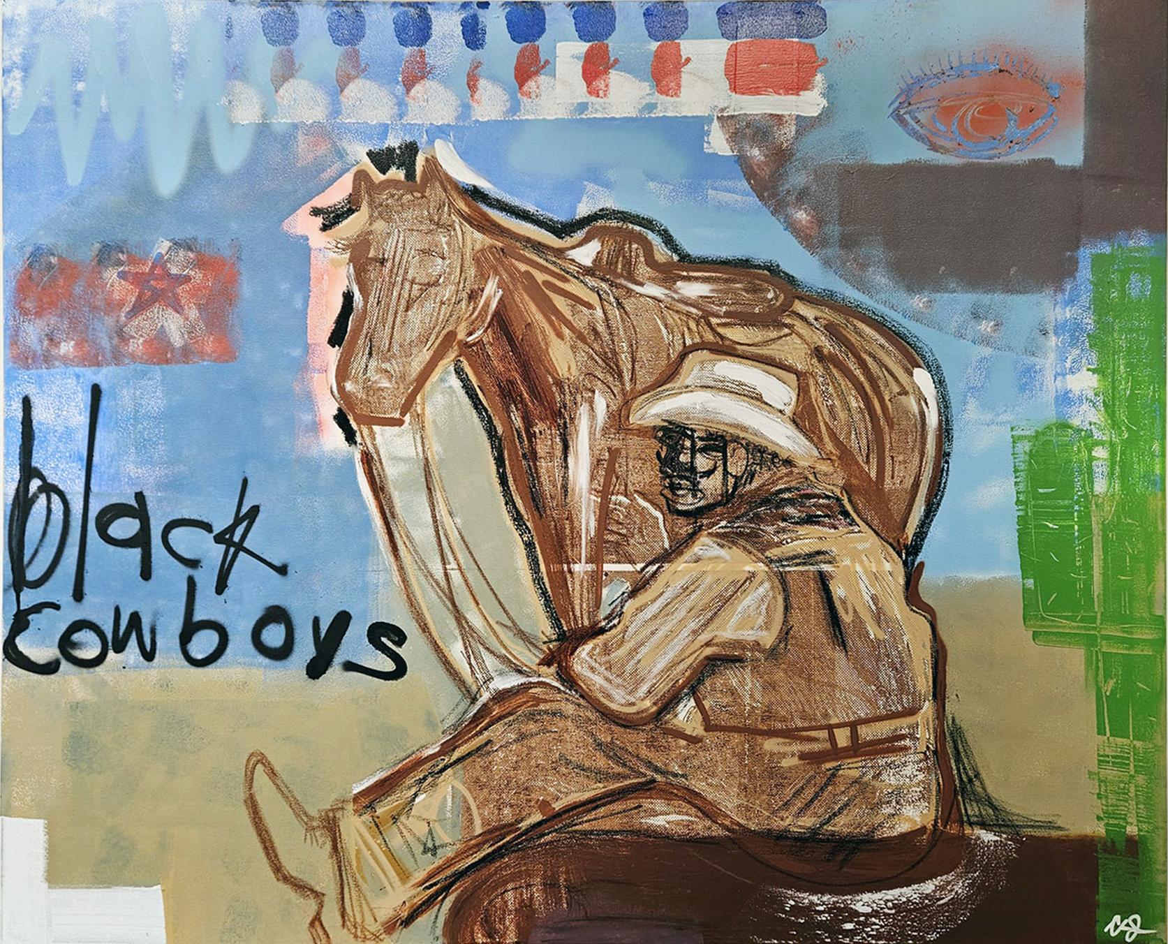 Cowboy neri senza titolo - Painting di Clarence James