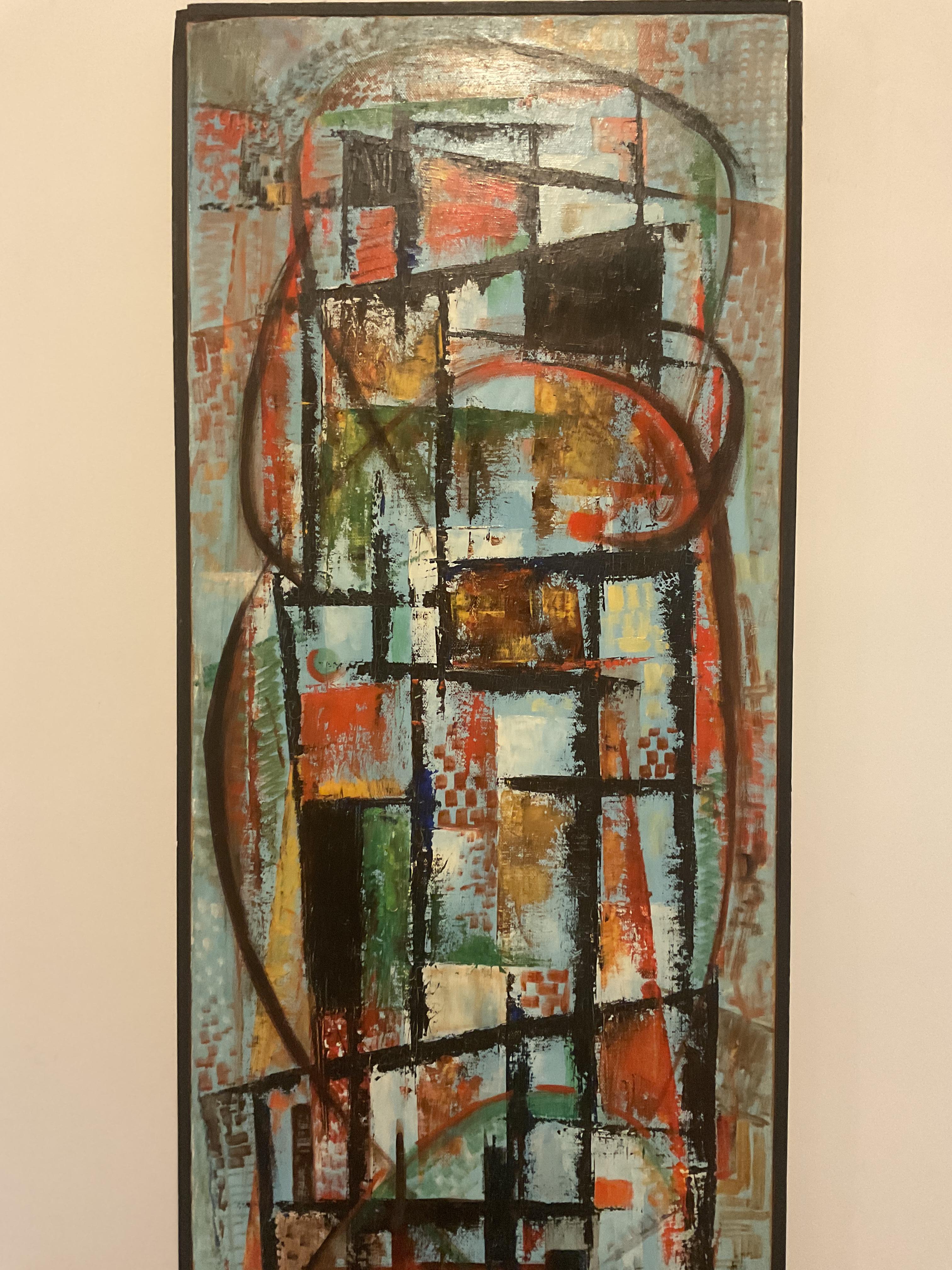 Powerful 1957 Modern Urban Abstract by Baltimore Artist - unusual vertical shape - Painting by Clarence L. Oursler