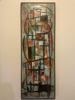 Powerful 1957 Modern Urban Abstract by Baltimore Artist - unusual vertical shape