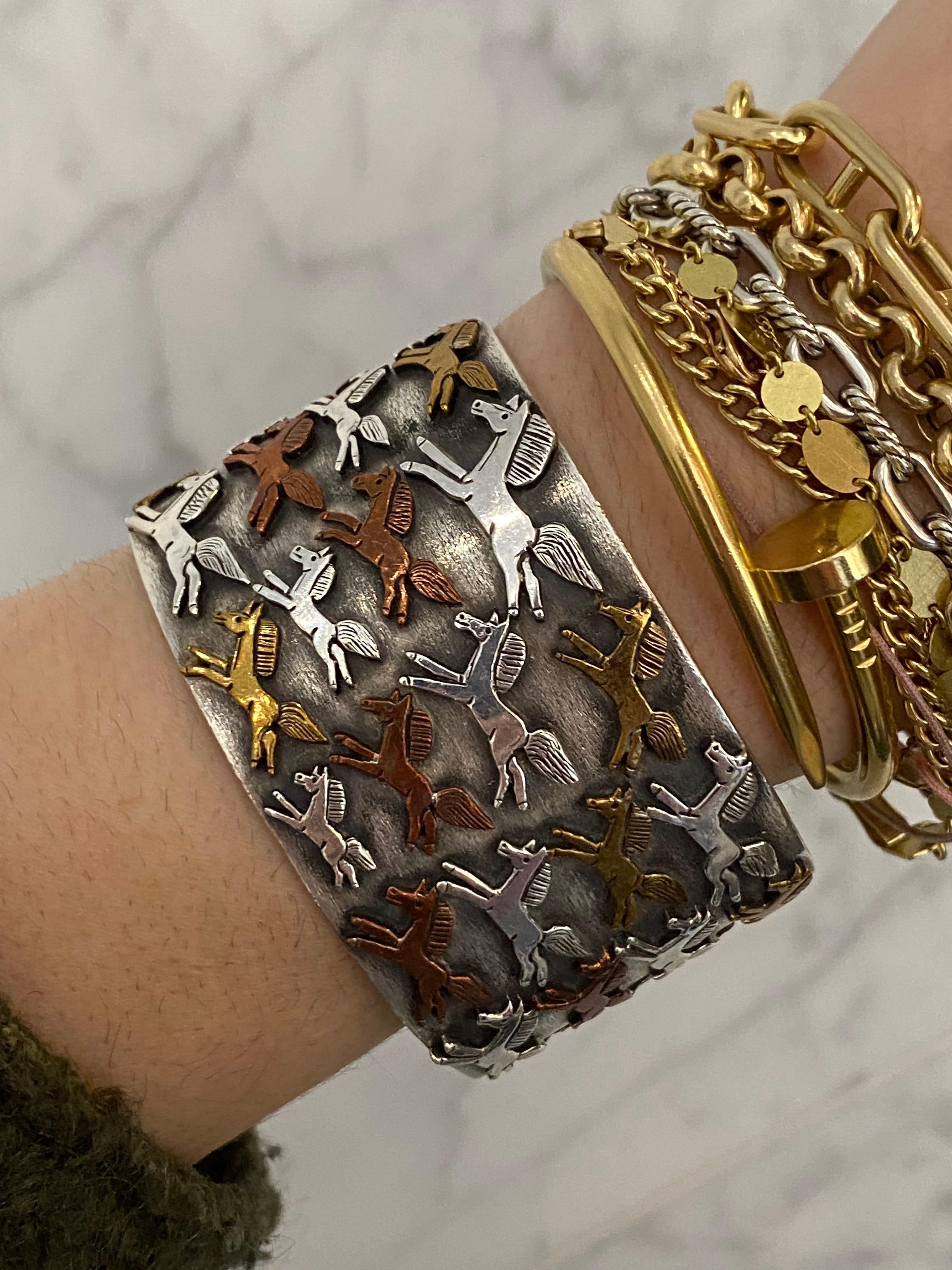 Clarence Lee Sterling Silver Multi-Color Horse Cuff Bracelet 1