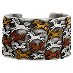 Clarence Lee Sterling Silver Multi-Color Horse Cuff Bracelet