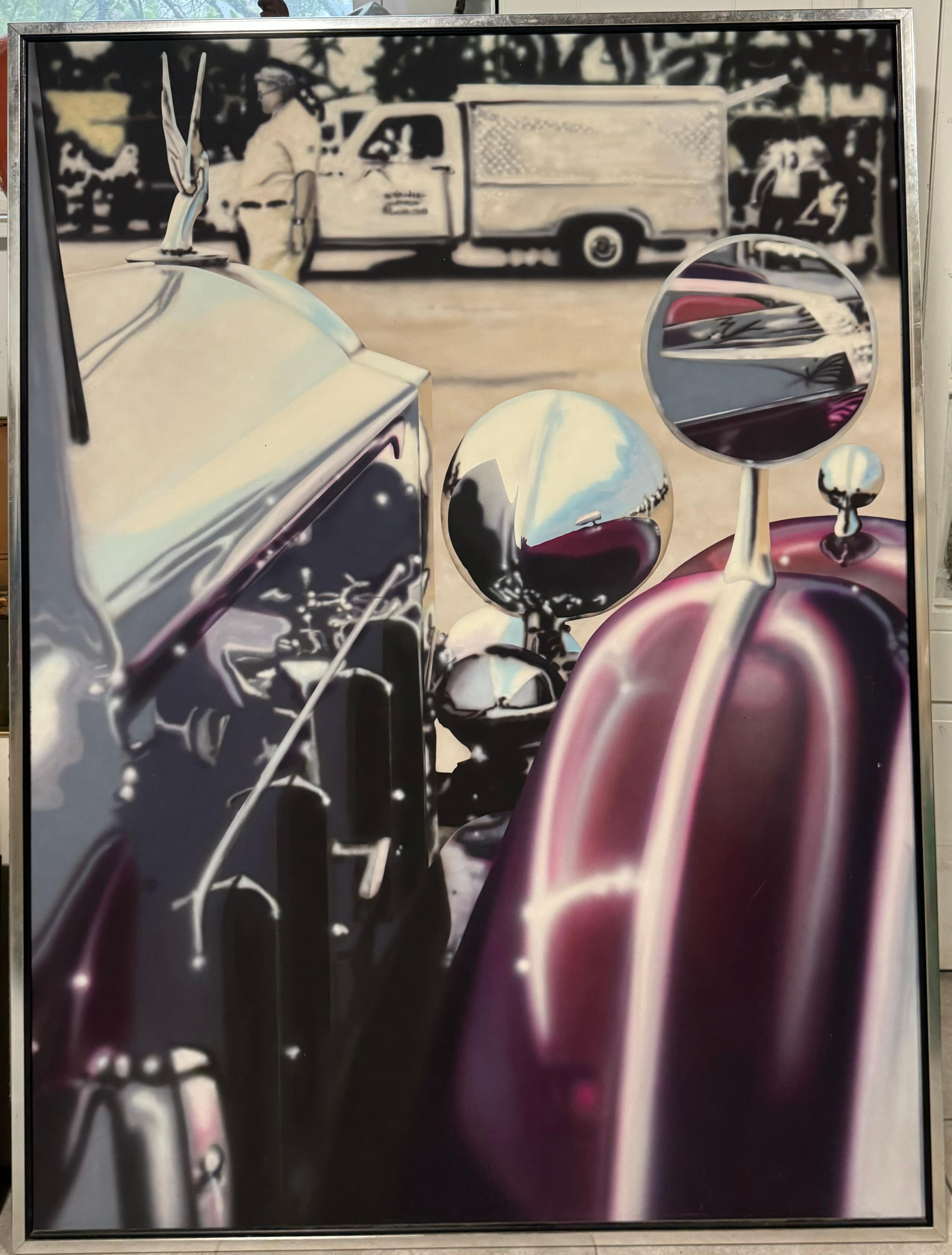 PALM BEACH FOTÓRAFO ESTADOUNIDENSE Pintura hiperrealista Rolls Royce - Landscape Painting Negro de Clarence Measelle