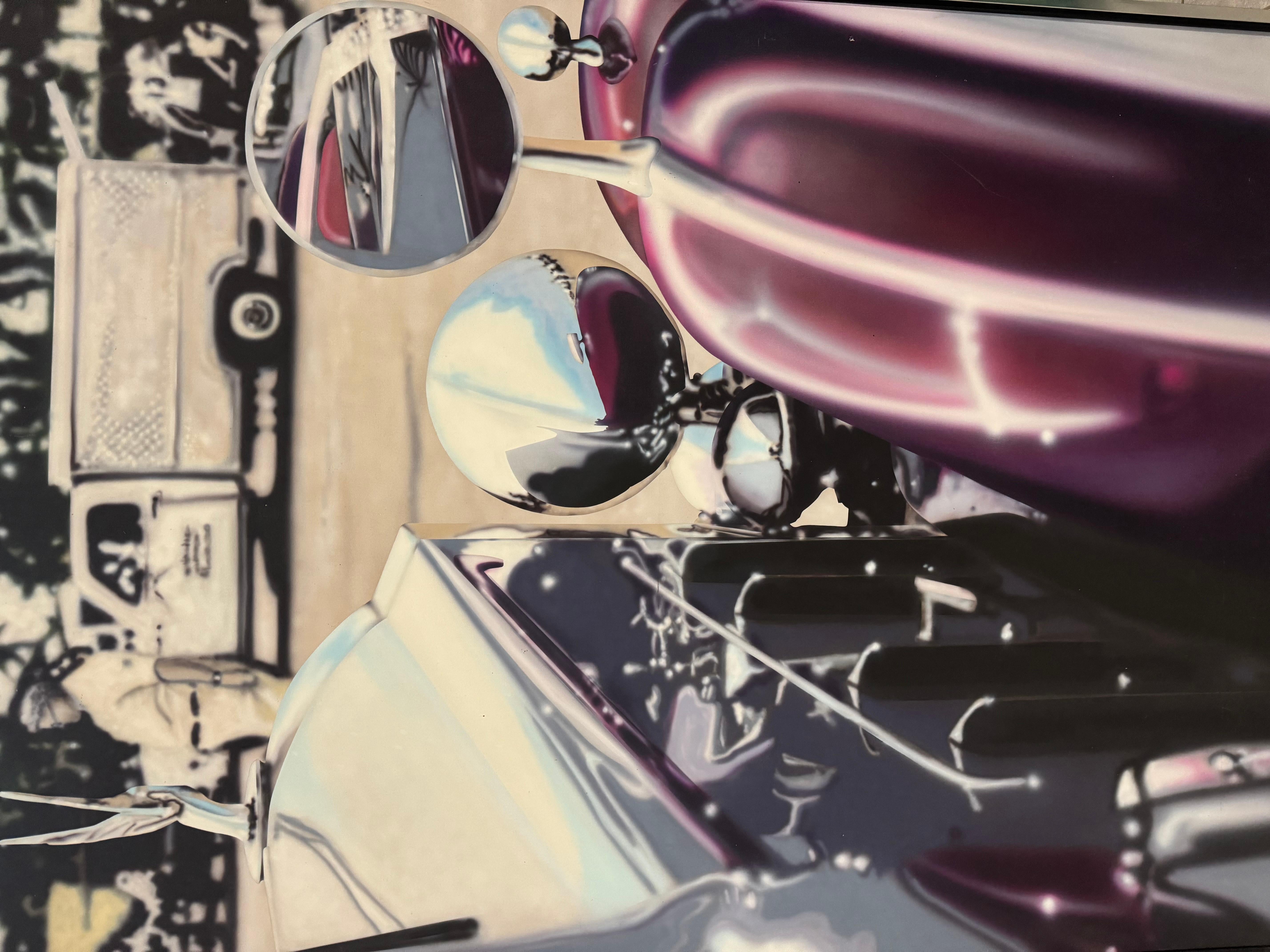 Tengo a la venta un gran cuadro fotorrealista del artista contemporáneo Clarence Measelle. 

El cuadro es muy grande y representa una vista de una calle de Palm Beach a través del espejo retrovisor lateral de un Rolls Royce.... fechado en 1978

Sí,