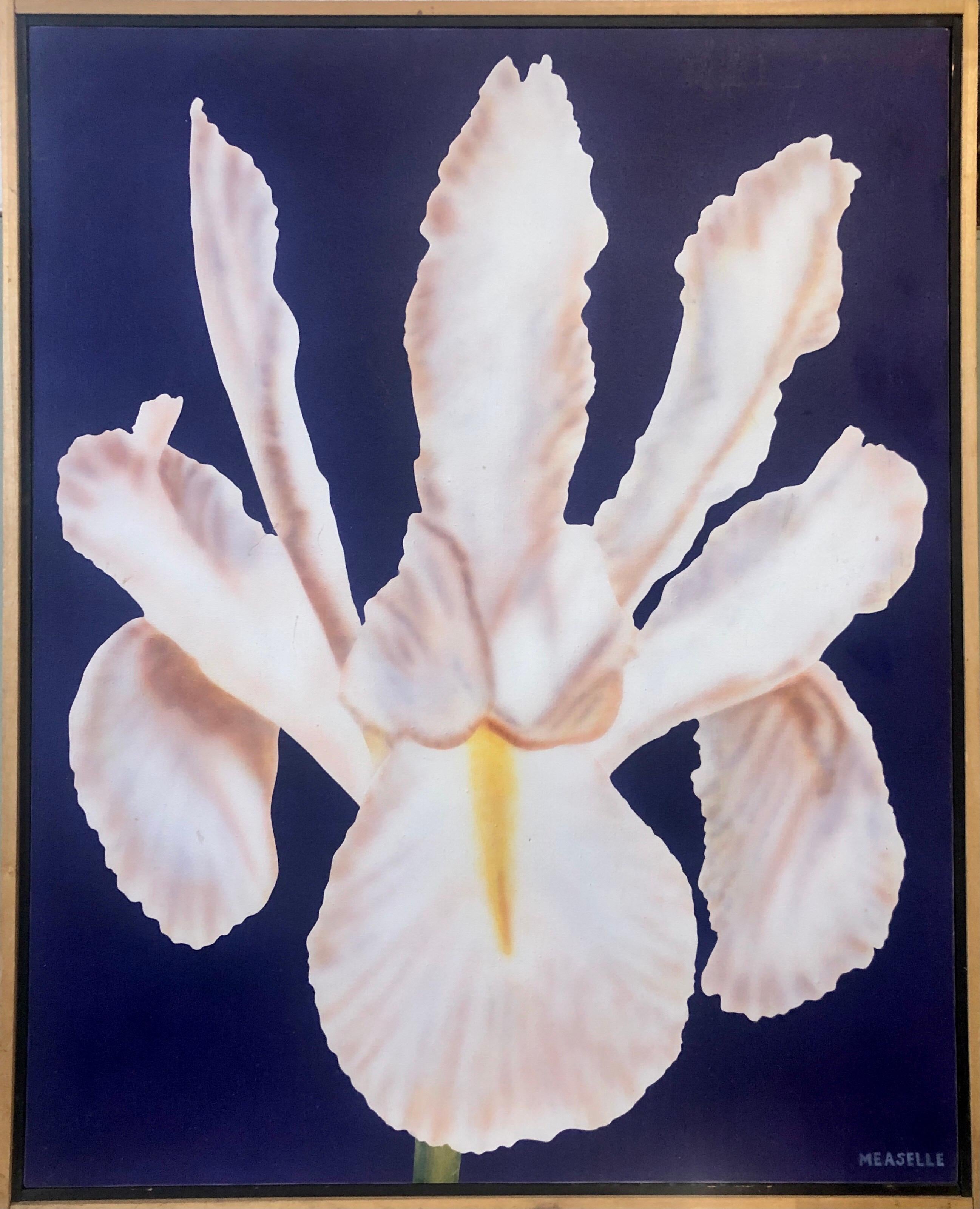 Photorealism Still Life Acrylic Painting Flower Photo Realist Orchid, Vivid Blue - Gris Figurative Painting par Clarence Measelle