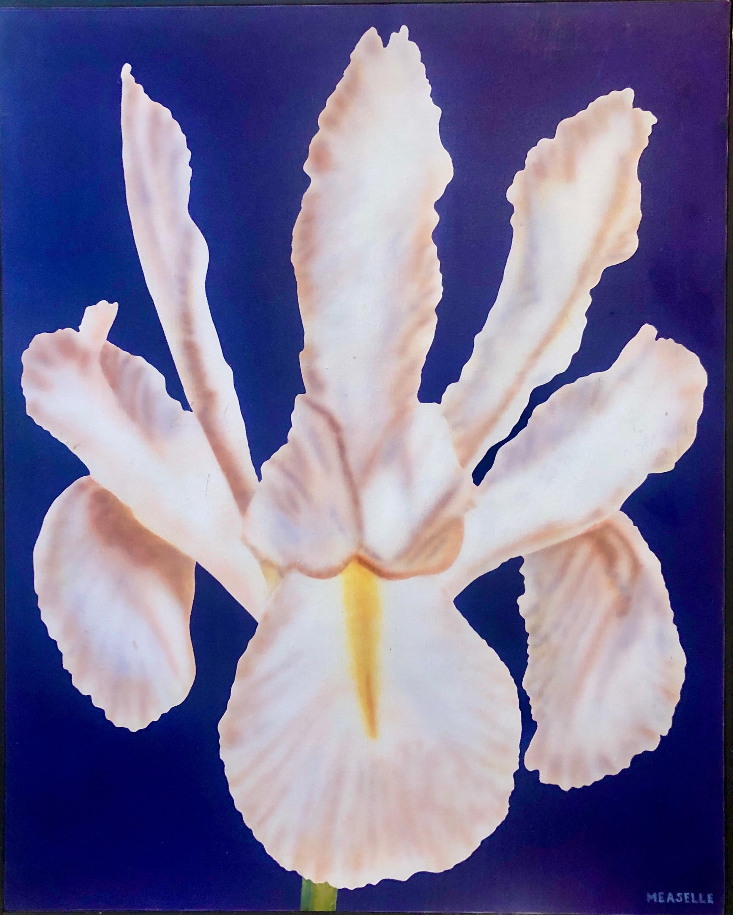 Figurative Painting Clarence Measelle - Photorealism Still Life Acrylic Painting Flower Photo Realist Orchid, Vivid Blue