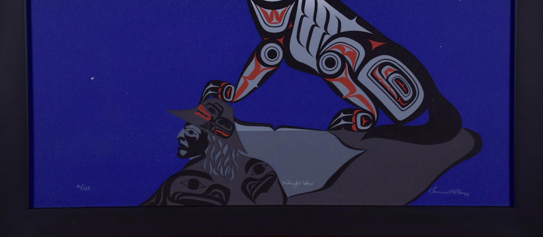 Midnight Wolf: A Limited Edition Clarence Mills Signed Haida Inuit Print For Sale 1