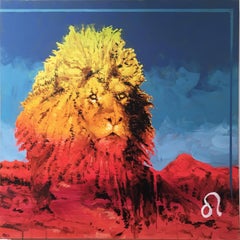 Leo, 2017, zodiac, lion, red, yellow, blue, animal, figurative