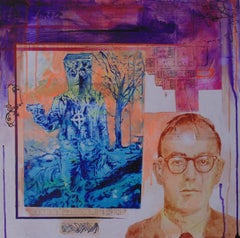 Zodiac Killer, pop art, figurative portrait painting, square, bright palette