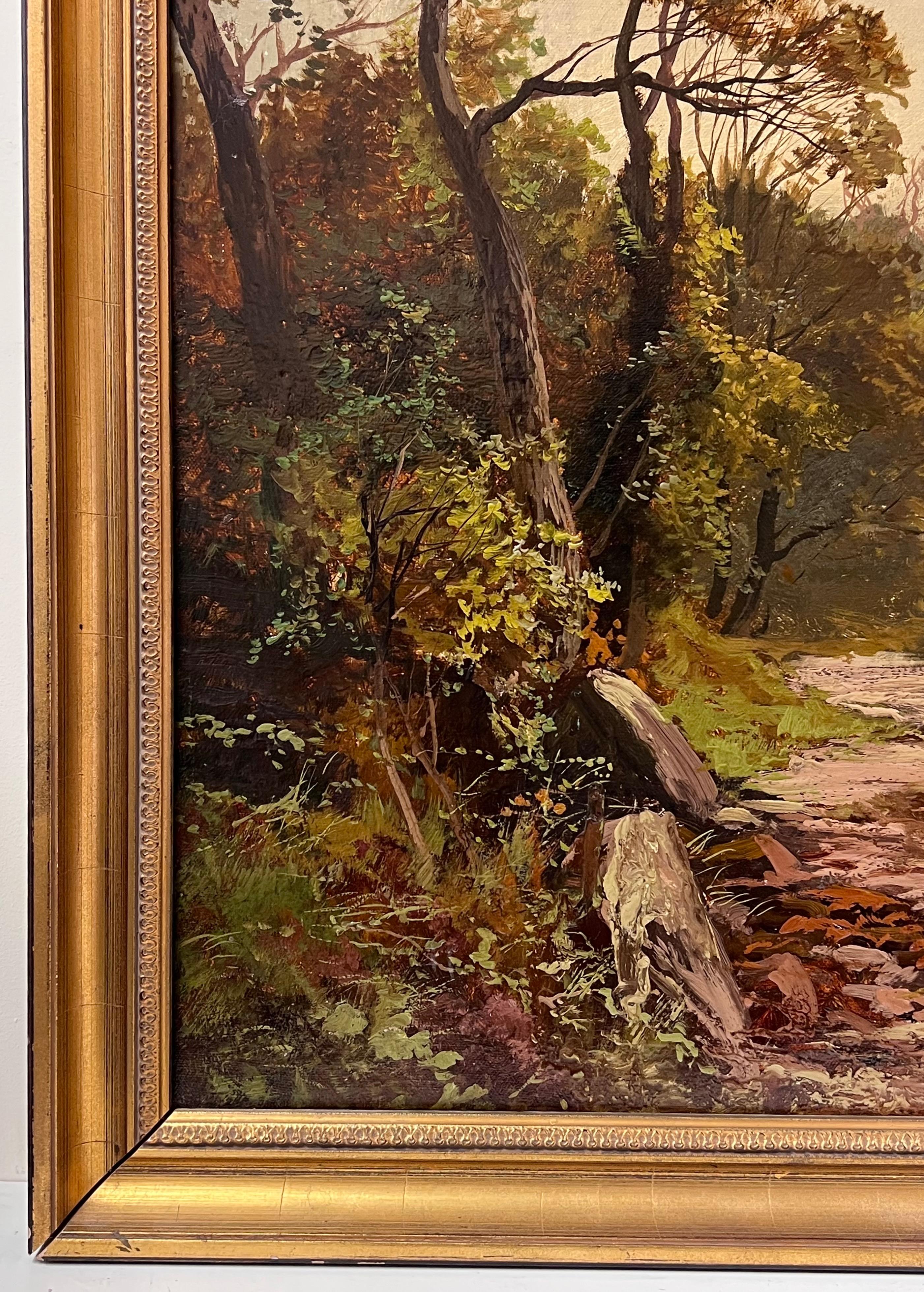 Antique Scottish Oil Painting Highland Stags in Loch Waters under Moonlight For Sale 1
