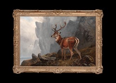 Highland Stag By The Loch, 19th century by Clarence Henry Roe (1850-1909)