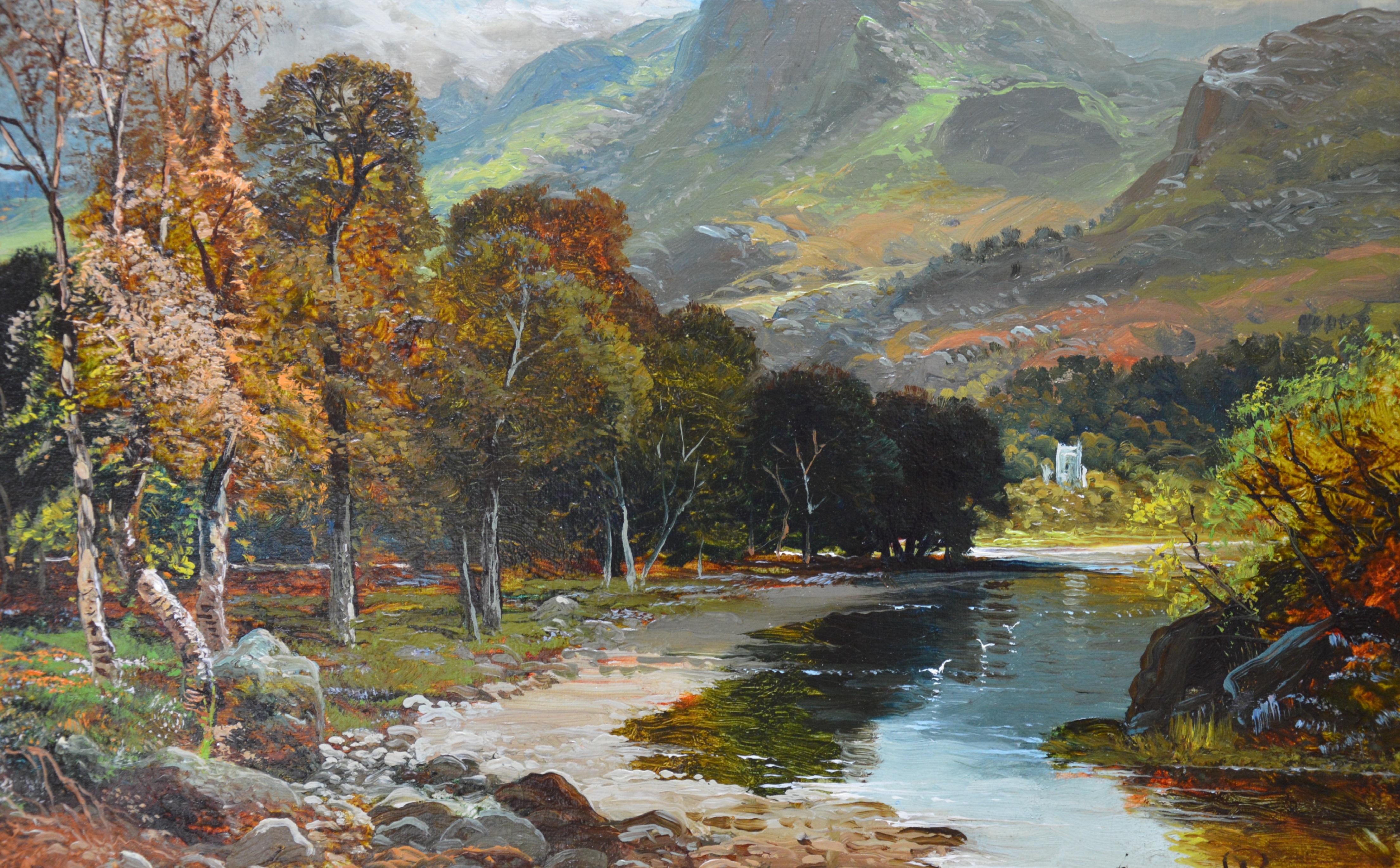 A fine 19th century oil on canvas depicting a magnificent late summer landscape at ‘Loch Katrine’ in the Scottish Highlands by the renowned Victorian landscape painter Clarence Henry Roe (1850-1909). The painting is signed by the artist and sold in