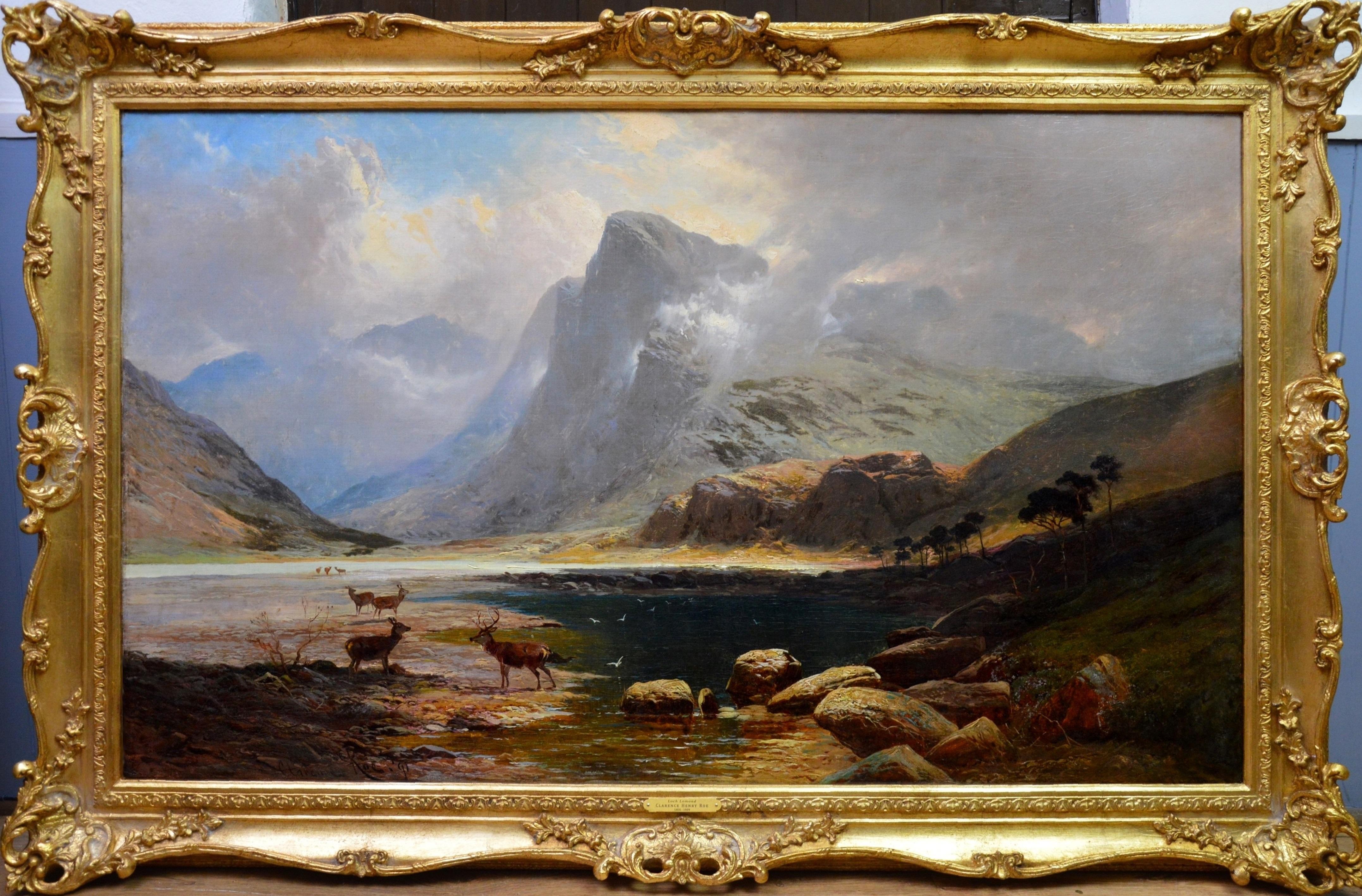 Clarence Roe Landscape Painting - Loch Lomond - Very Large 19th Century Scottish Highland Landscape Oil Painting