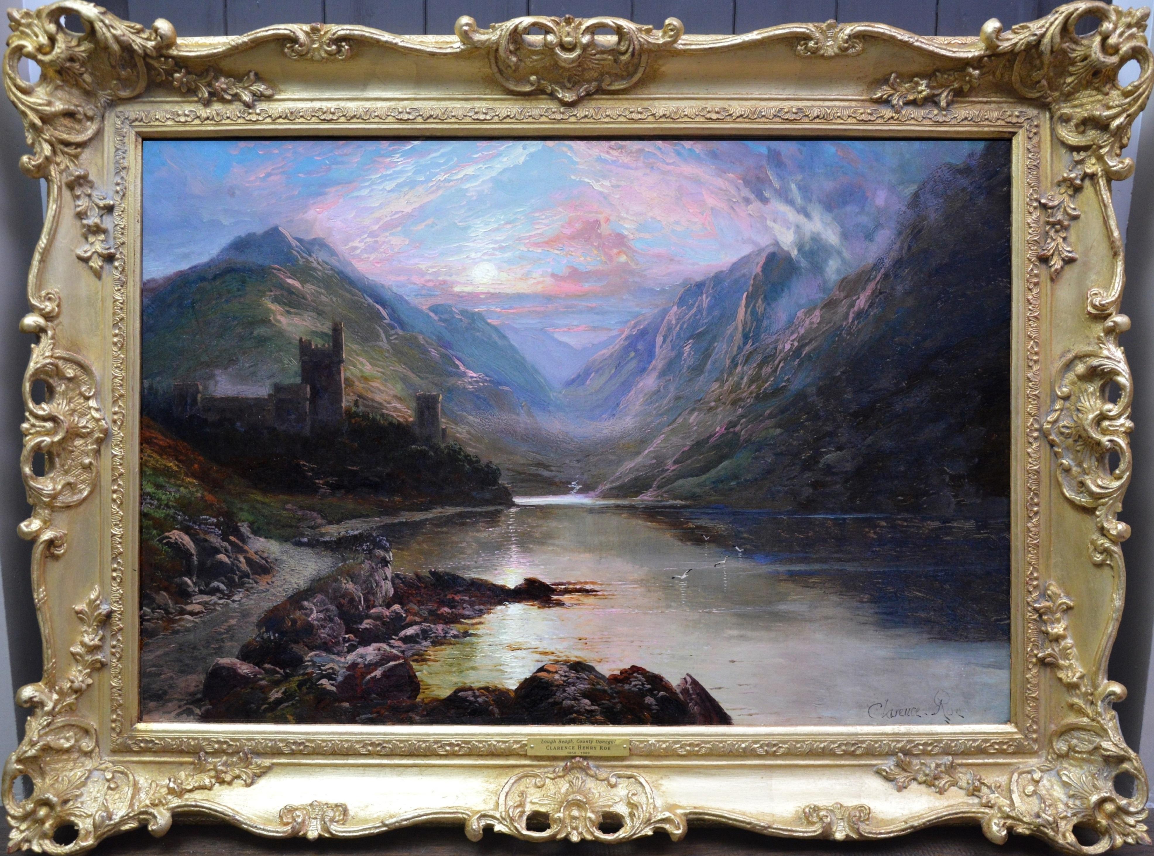 Clarence Roe Animal Painting - Lough Beagh - 19th Century Irish Landscape Oil Painting of Donegal Sunset