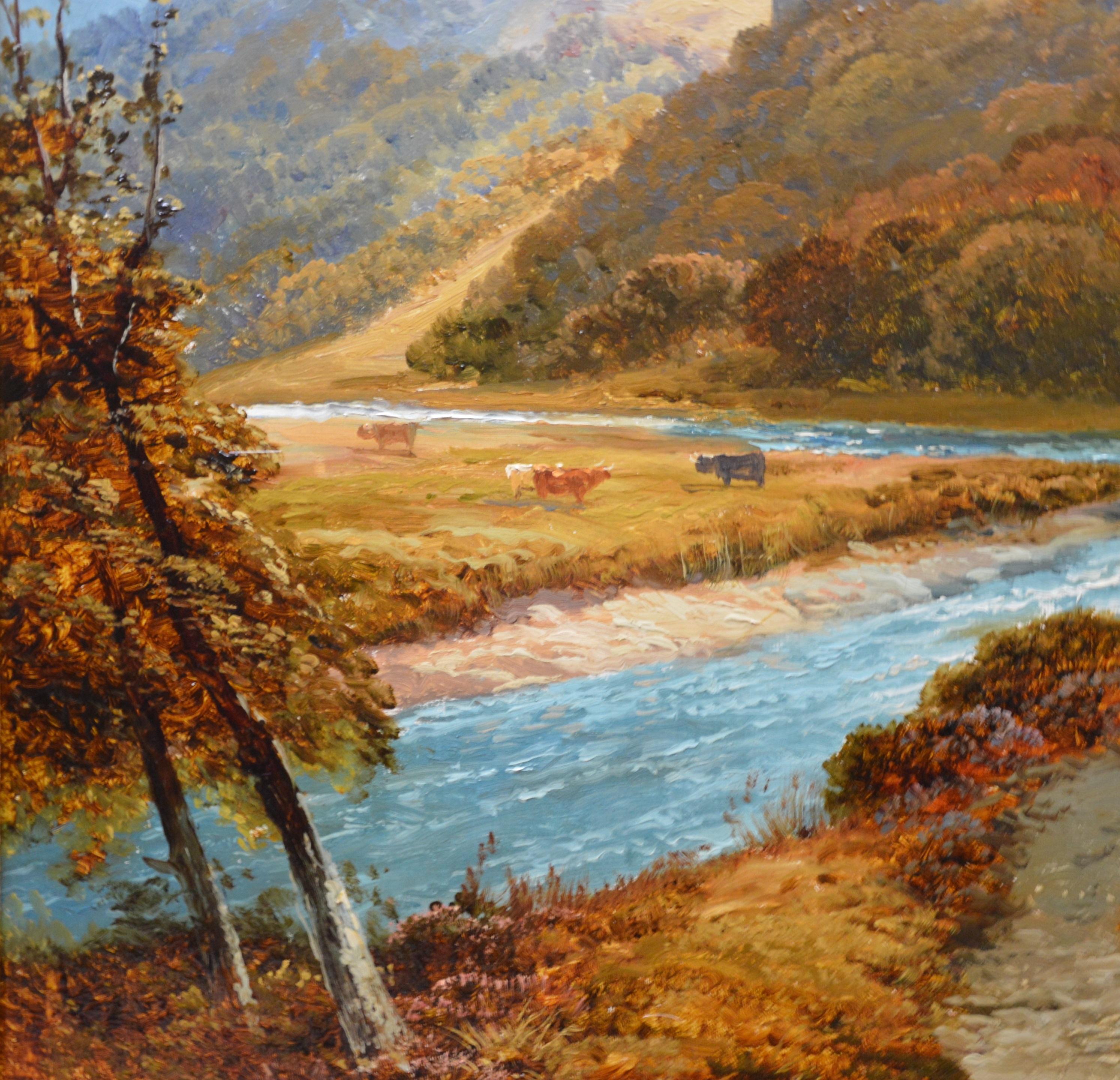 On the River Dee - Large 19th Century Scottish Landscape Oil Painting  1