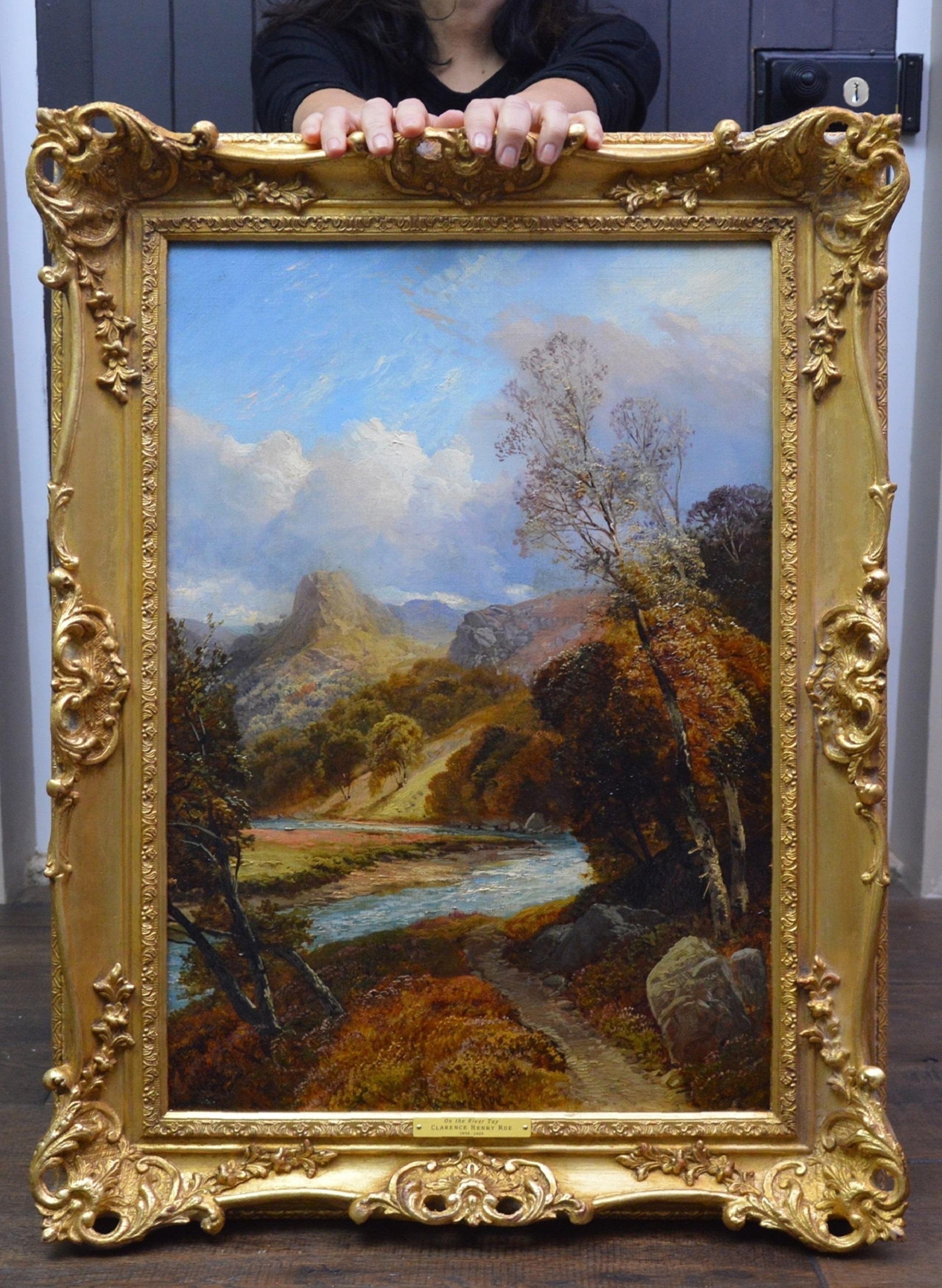 On the River Tay - Peinture à l'huile du 19ème siècle - Paysage des Highlands écossais - Painting de Clarence Roe