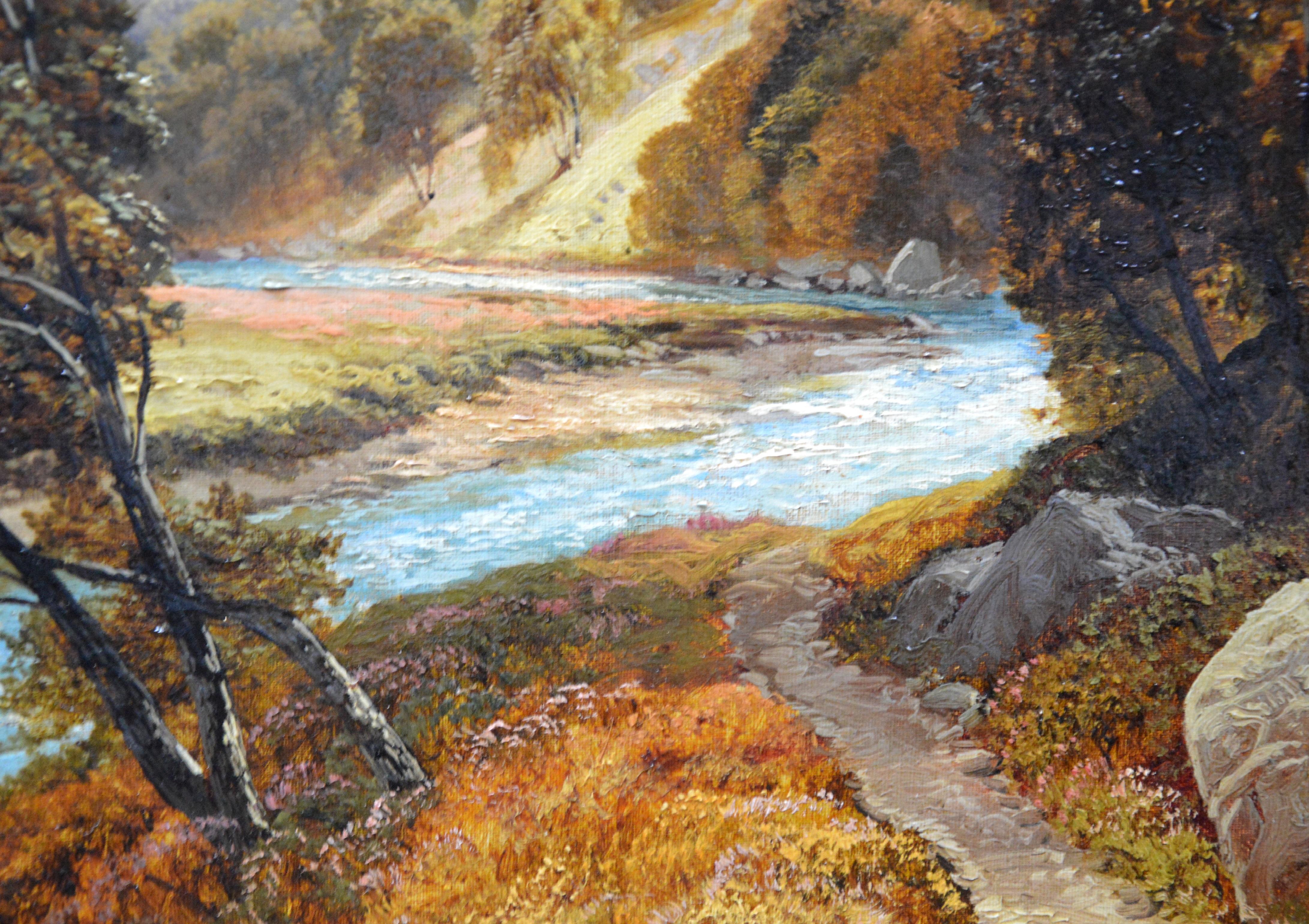 Une belle huile sur toile du XIXe siècle représentant une magnifique vue sur la rivière Tay:: dans les hautes régions de l'Écosse:: par le célèbre peintre paysagiste victorien Clarence Henry Roe (1850-1909). Le tableau est signé par l'artiste et