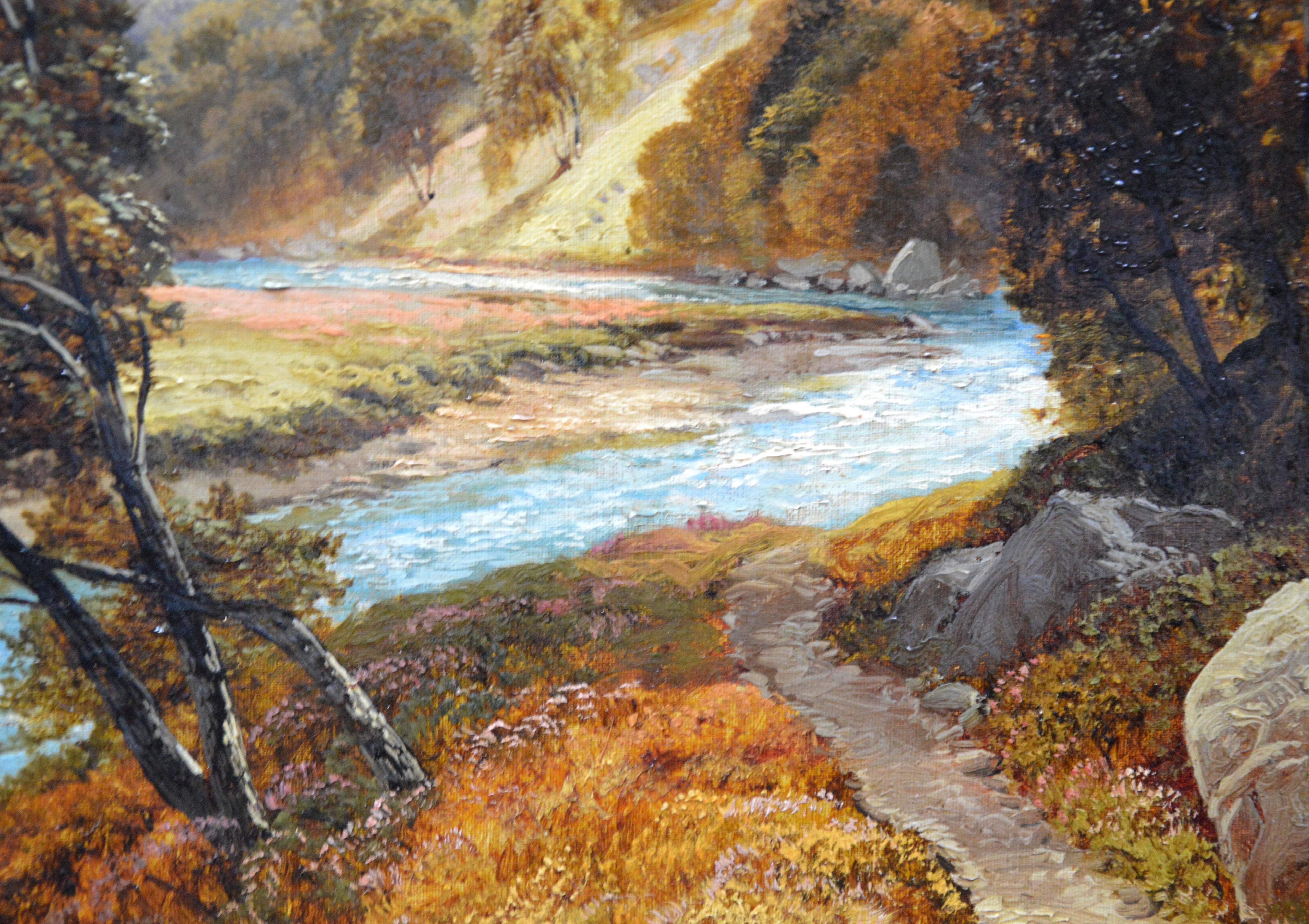 On the River Tay - 19th Century Landscape Oil Painting of Scottish Highlands - Brown Still-Life Painting by Clarence Roe