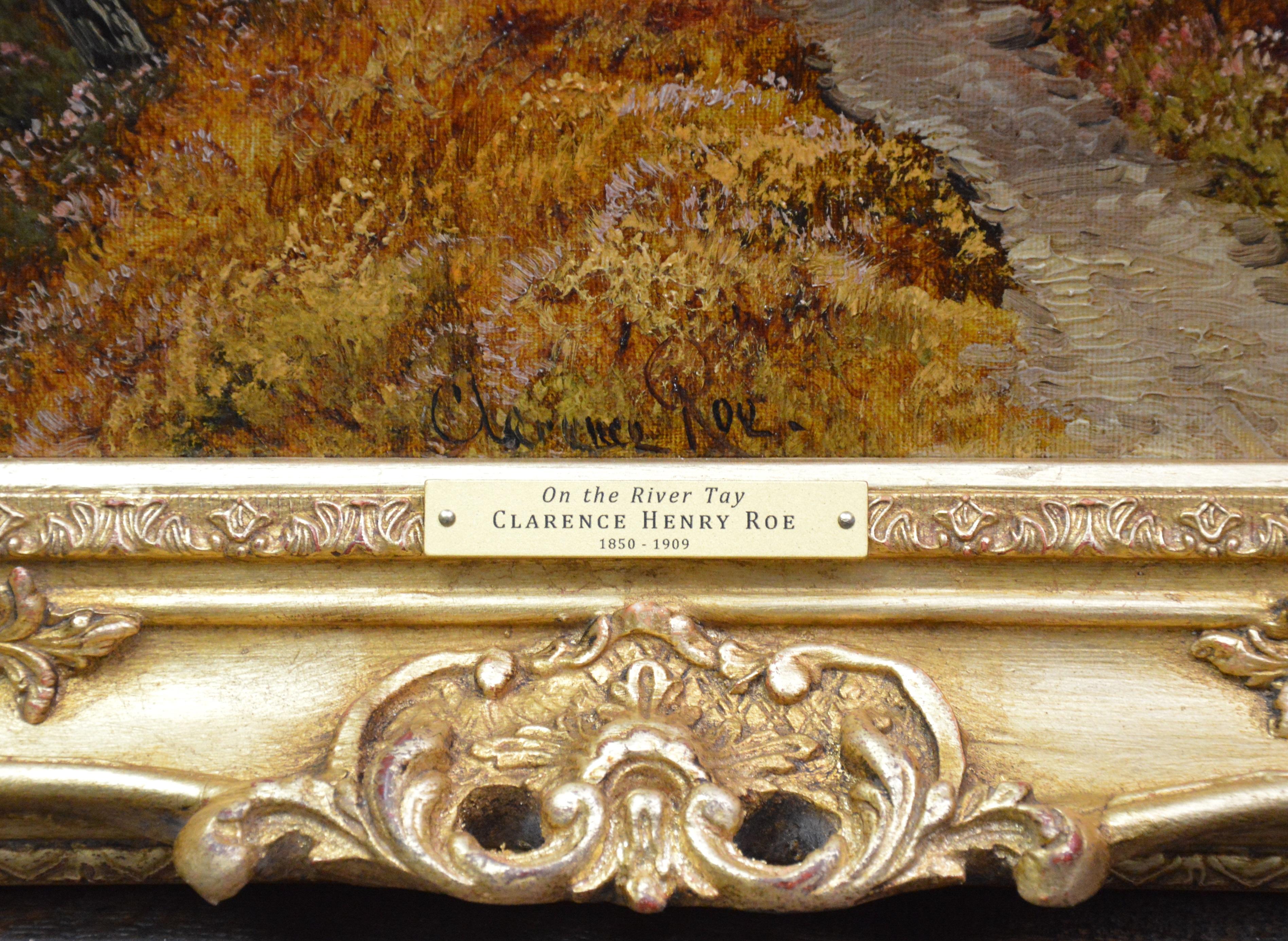 On the River Tay - Peinture à l'huile du 19ème siècle - Paysage des Highlands écossais 2