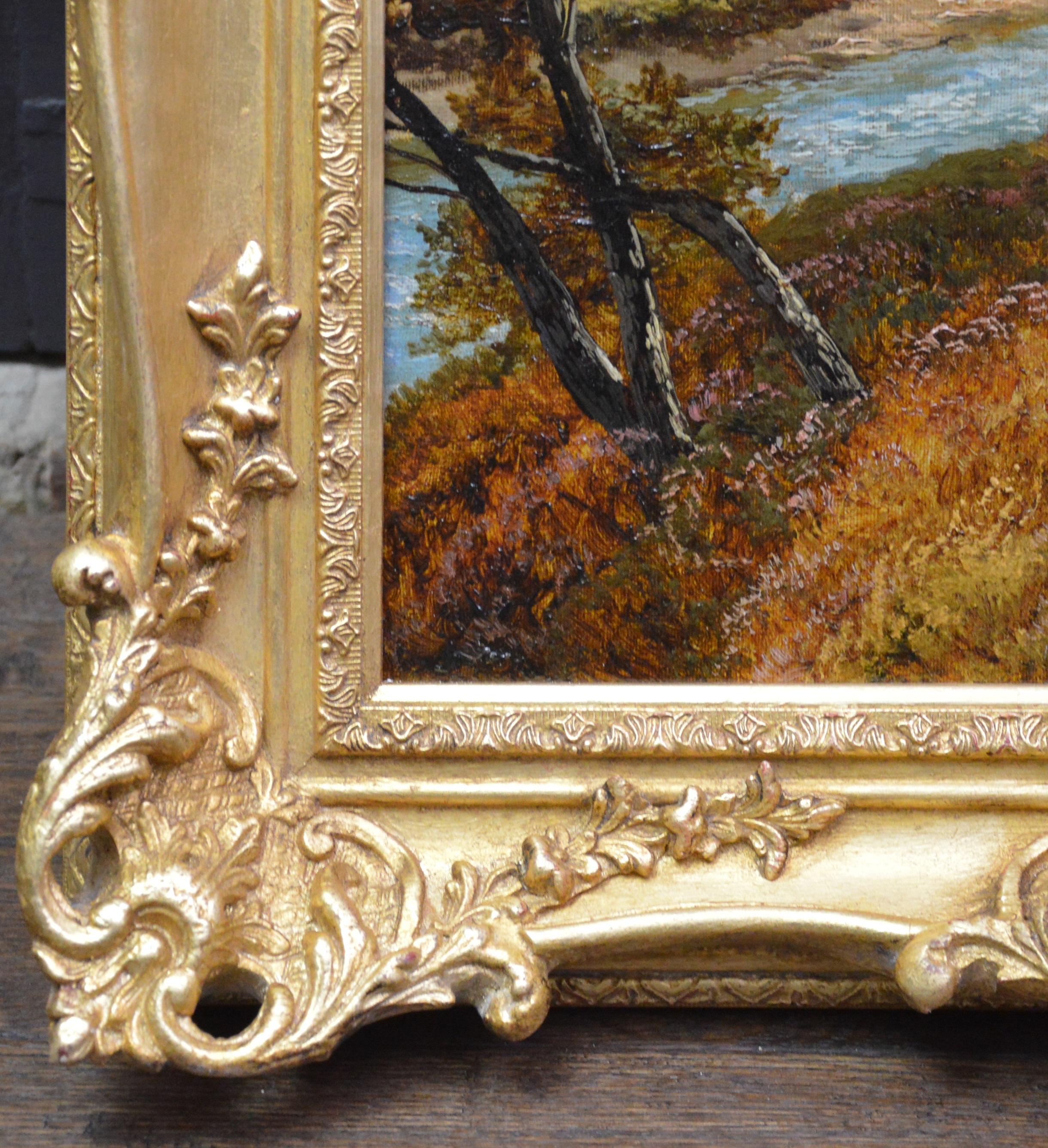 On the River Tay - Peinture à l'huile du 19ème siècle - Paysage des Highlands écossais 3