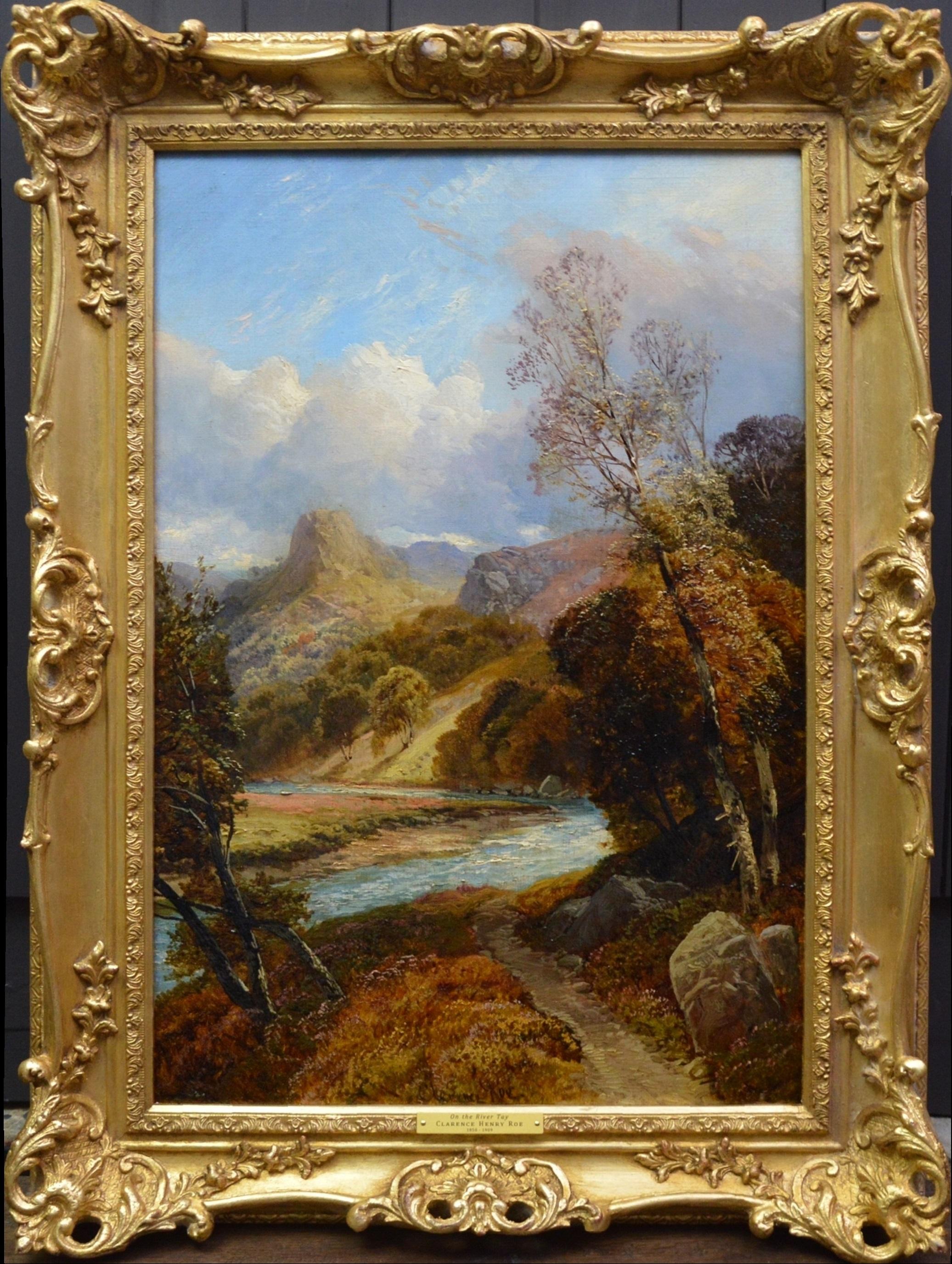 Still-Life Painting Clarence Roe - On the River Tay - Peinture à l'huile du 19ème siècle - Paysage des Highlands écossais