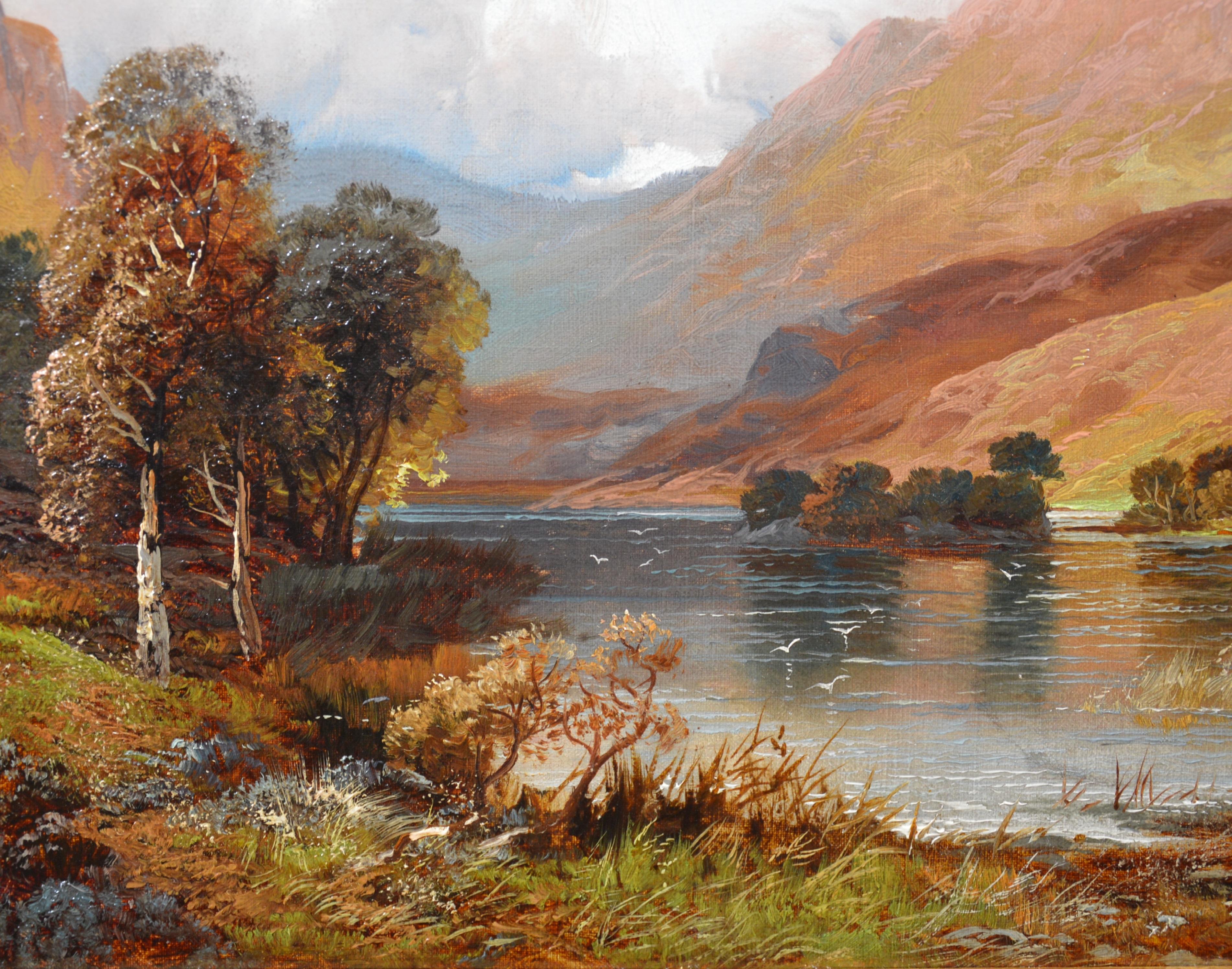 Rydal Water, Westmorland - 19th Century Landscape Oil Painting of Lake District  - Brown Animal Painting by Clarence Roe
