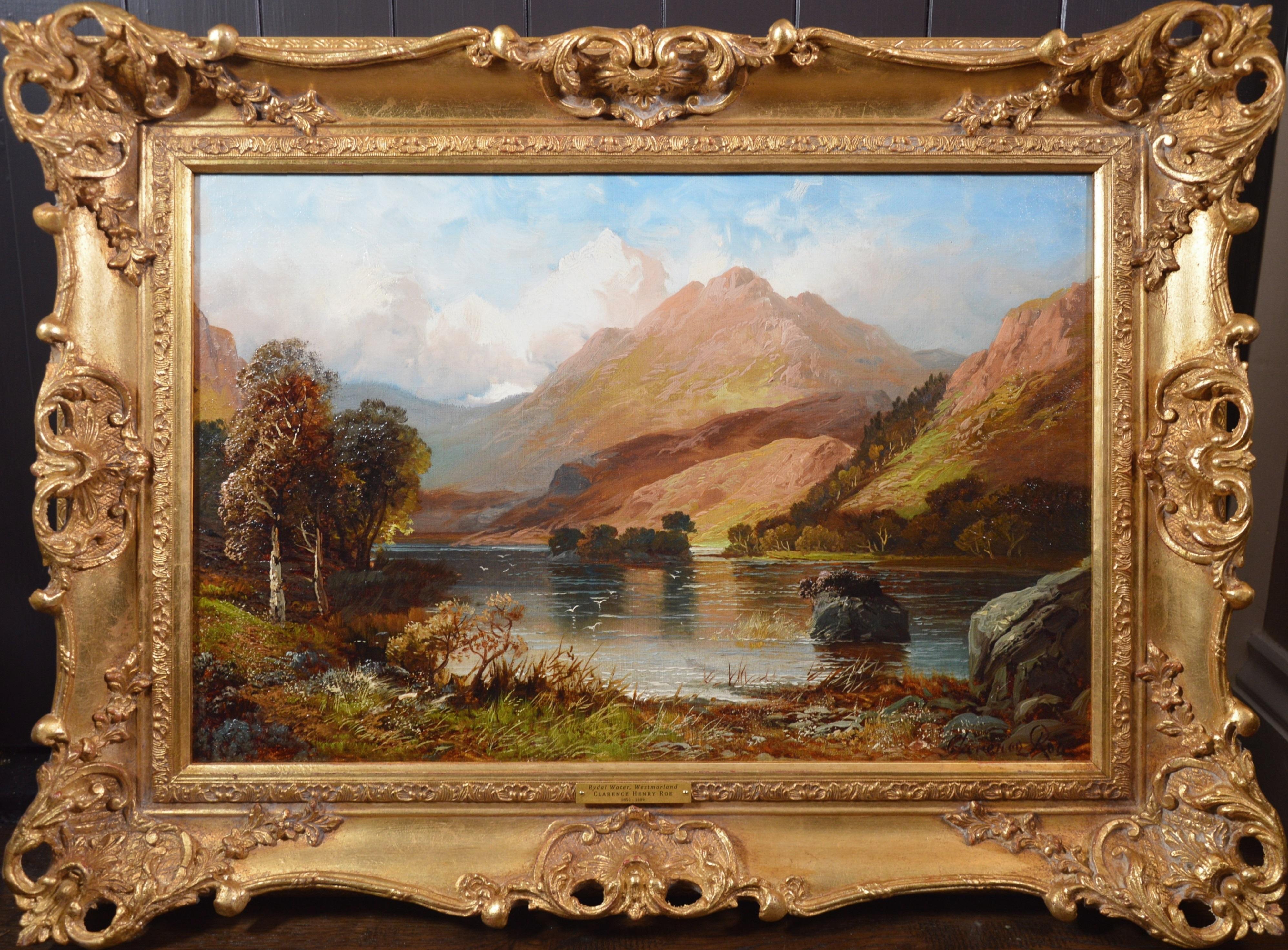 Clarence Roe Animal Painting - Rydal Water, Westmorland - 19th Century Landscape Oil Painting of Lake District 